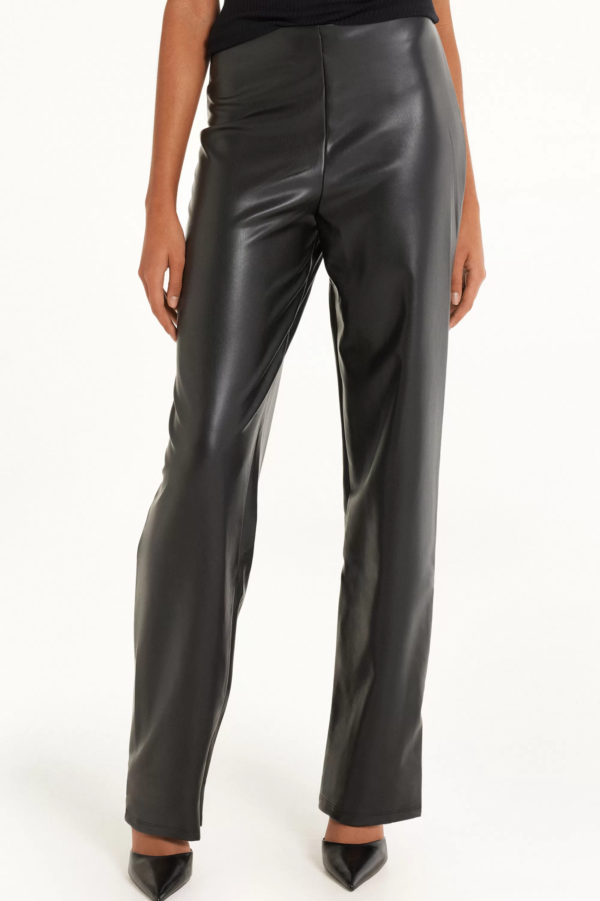 Fashion Pantalone Lungo Vita Alta Effetto Spalmato - Pantaloni - Donna | Pantaloni