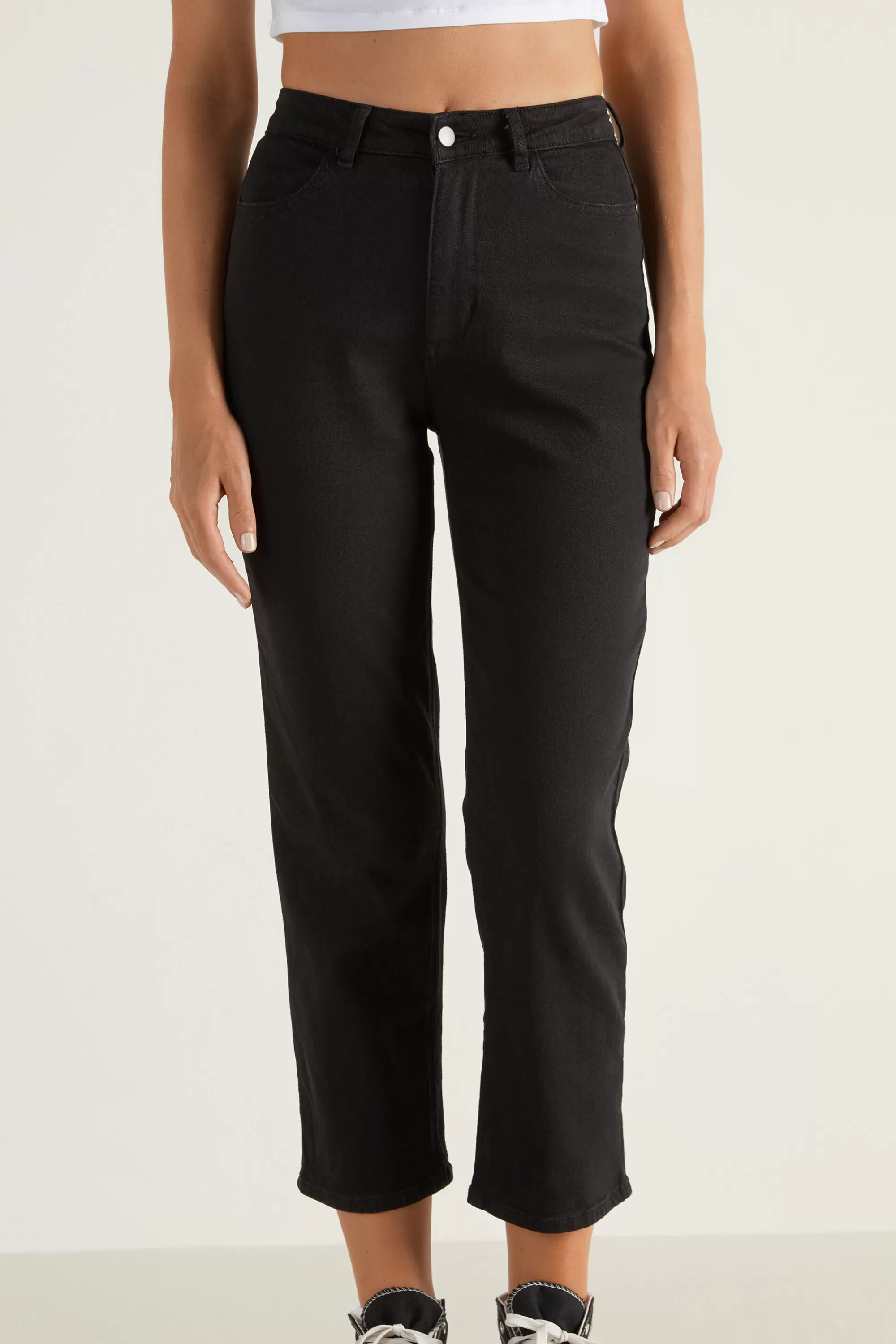 Online Pantalone Vita Alta Denim Dritto Con Tasche - Pantaloni - Donna | Jeans | Pantaloni