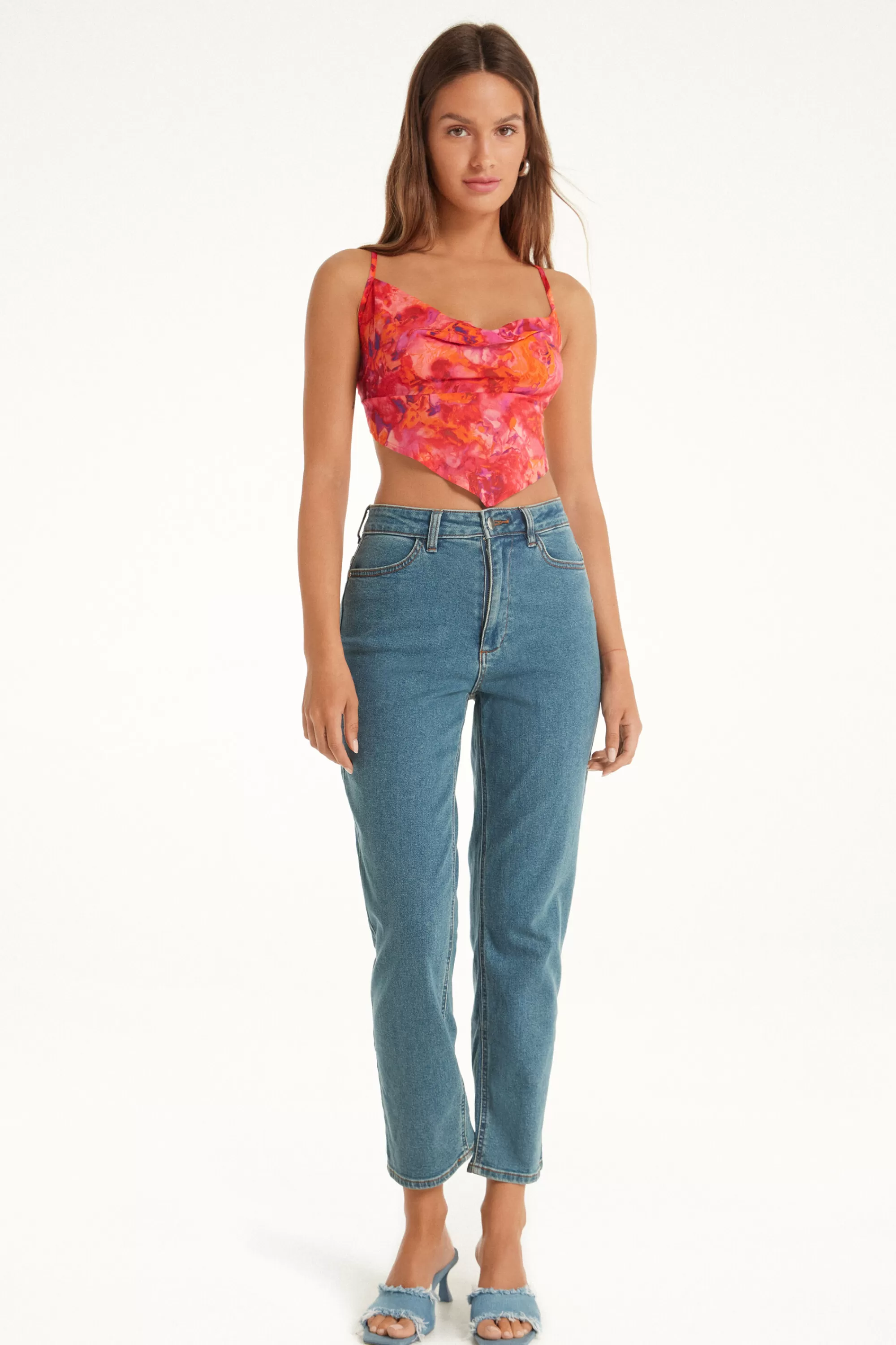 Sale Pantalone Vita Alta Denim Dritto Con Tasche - Pantaloni - Donna | Jeans | Pantaloni
