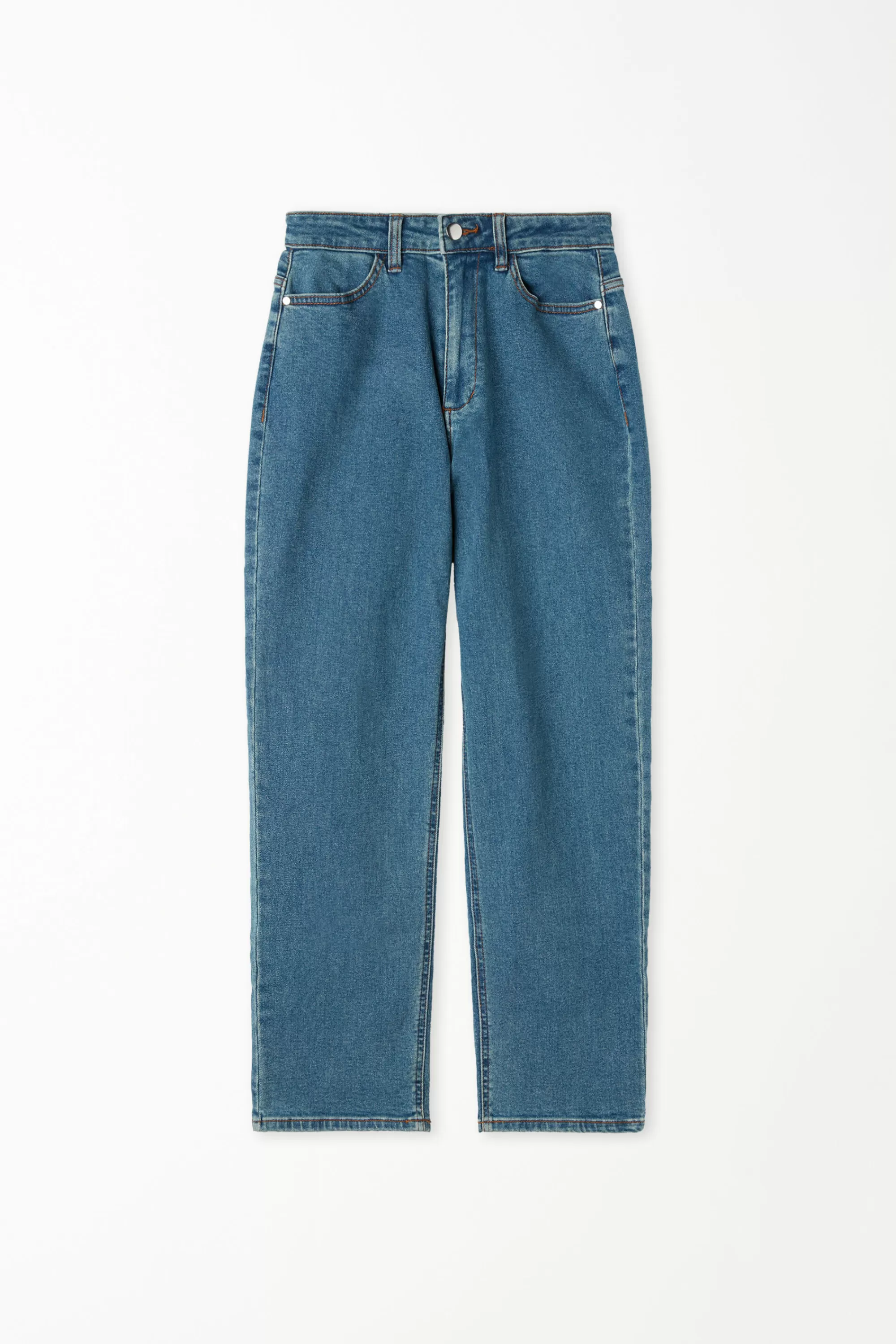 Sale Pantalone Vita Alta Denim Dritto Con Tasche - Pantaloni - Donna | Jeans | Pantaloni
