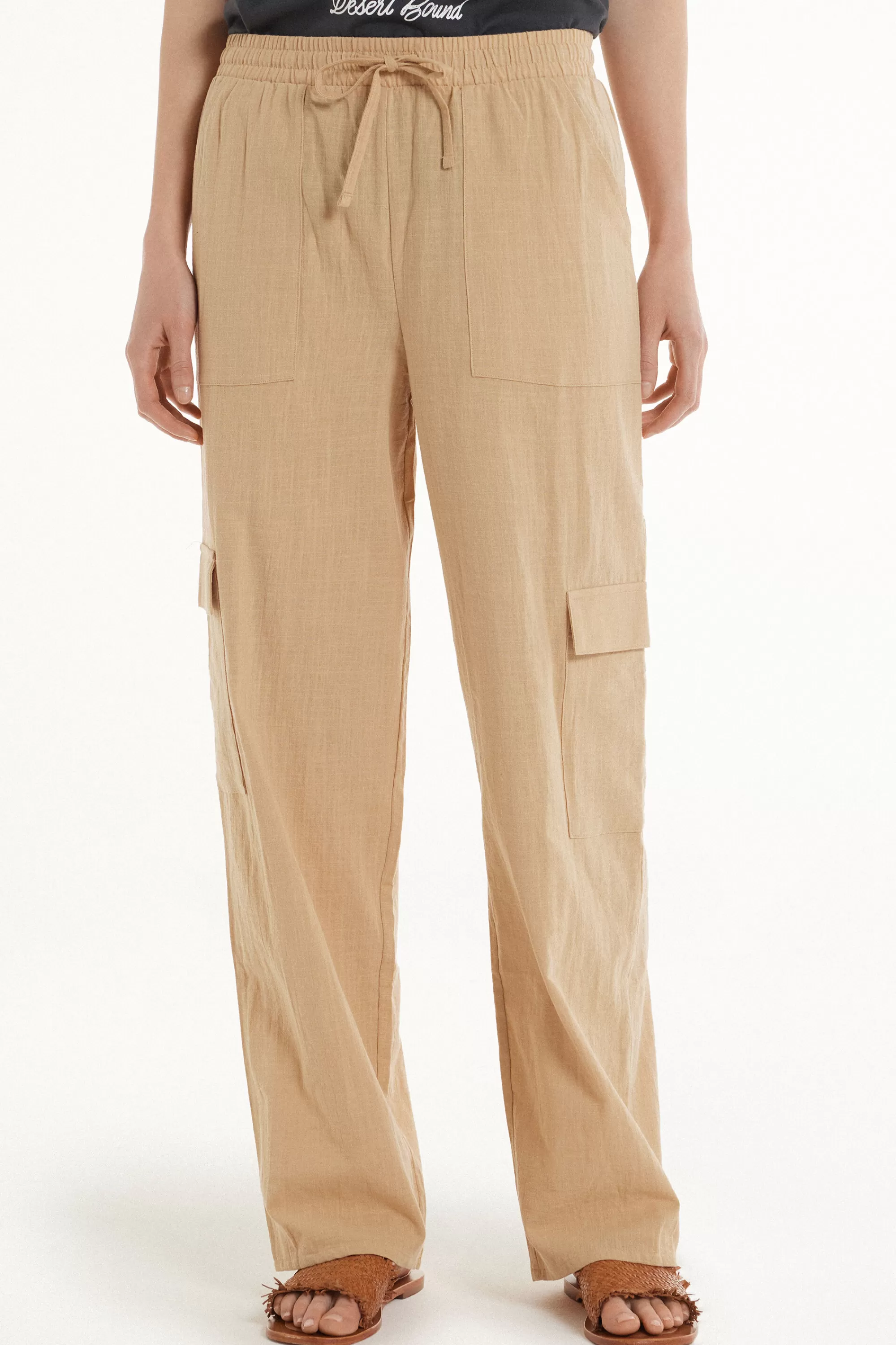 Discount Pantaloni Lunghi In 100% Cotone Super Leggero Con Tasche - Pantaloni - Donna | Pantaloni