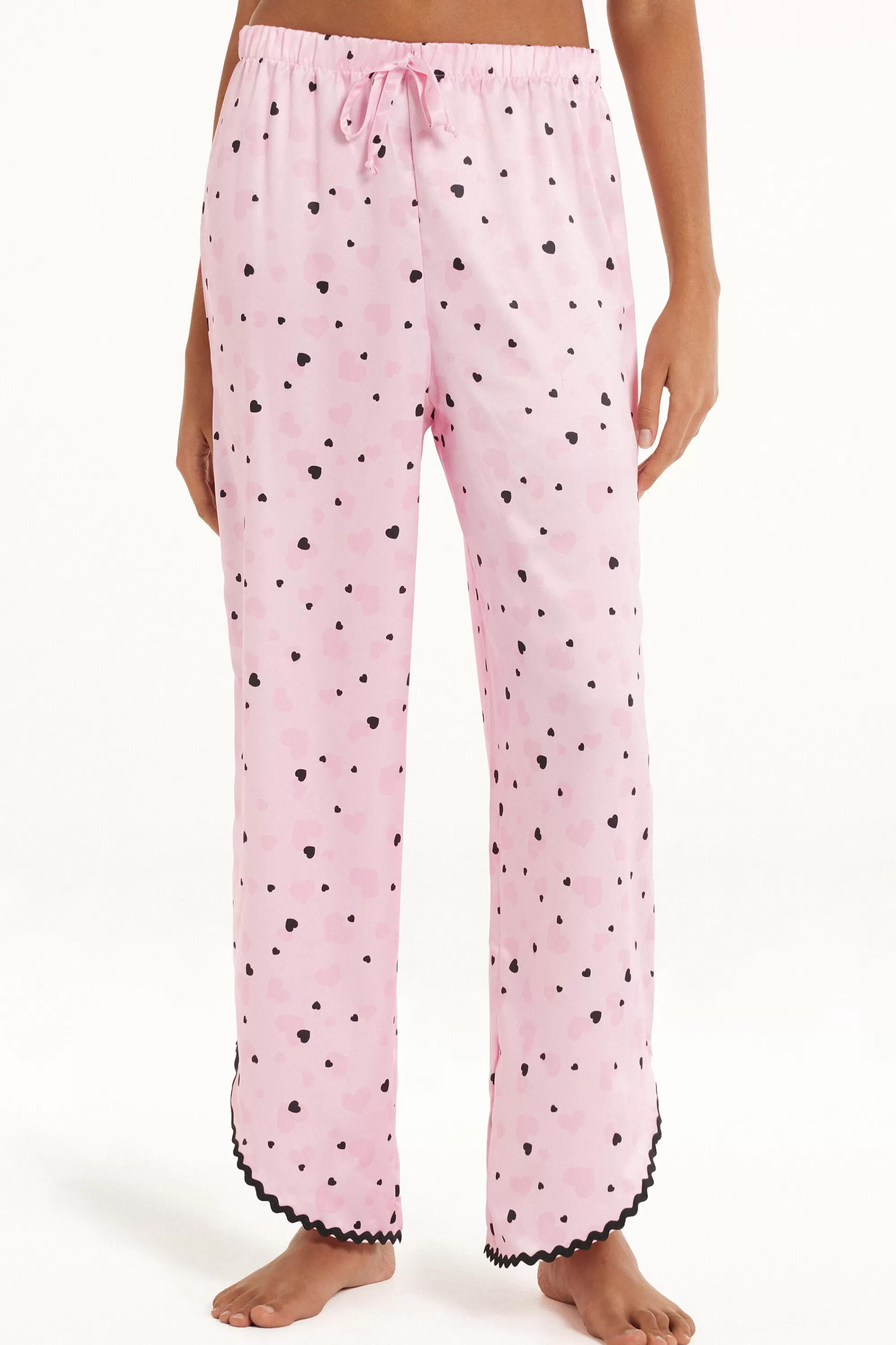 Best Sale Pantaloni Lunghi In Raso Cuoricini - Pigiami Combinabili - Donna | Pigiami combinabili