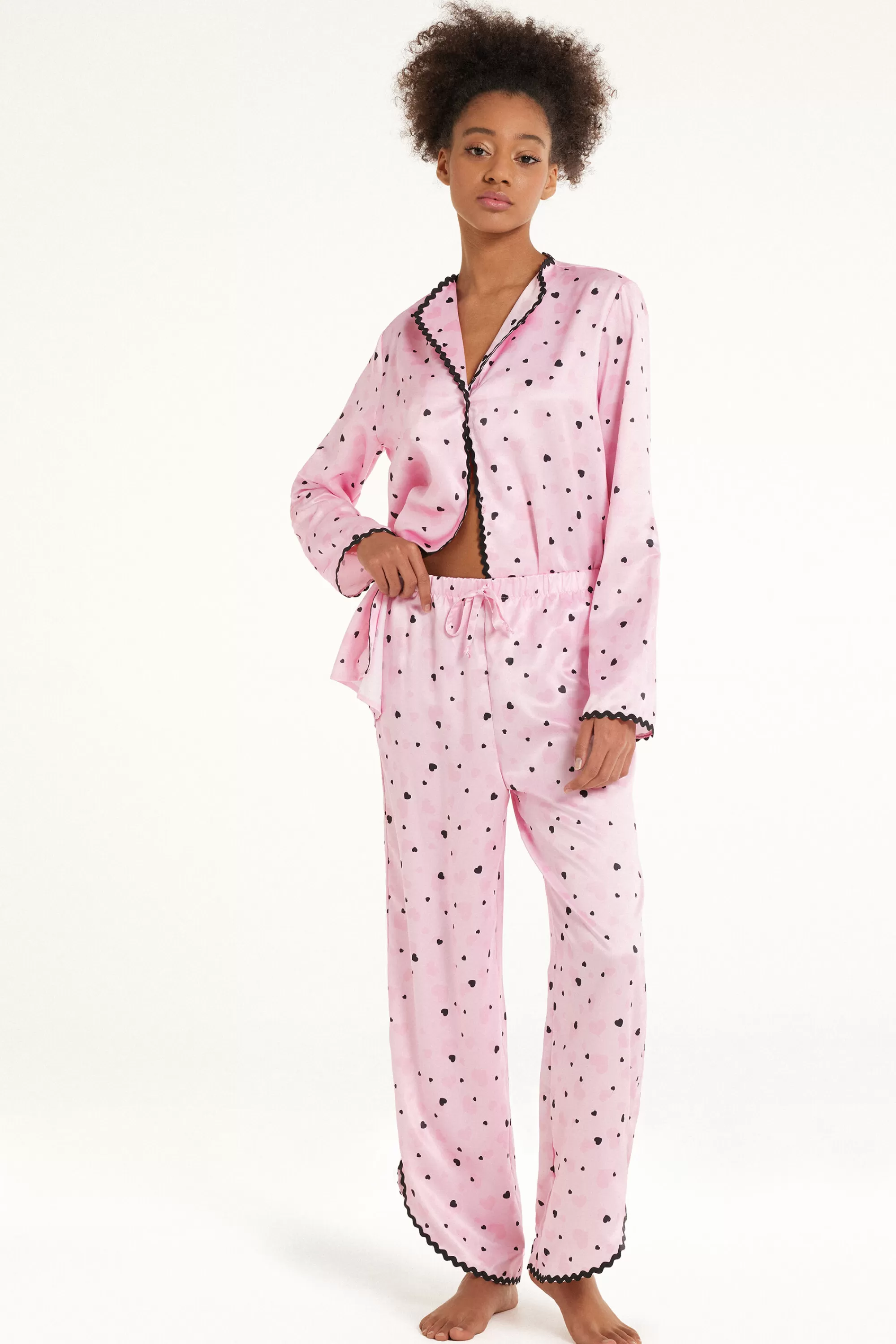 Best Sale Pantaloni Lunghi In Raso Cuoricini - Pigiami Combinabili - Donna | Pigiami combinabili