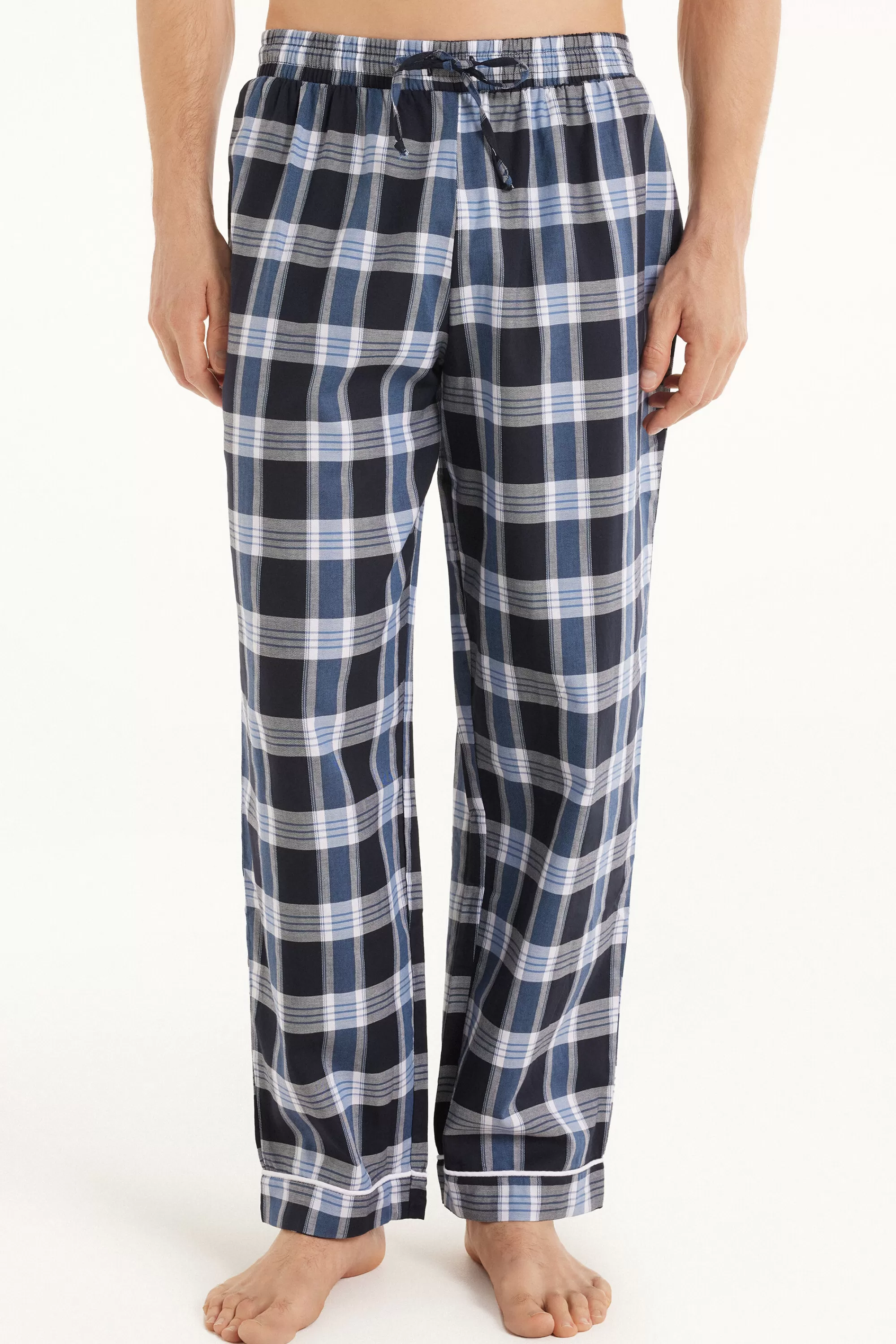 Sale Pantaloni Lunghi Piping In Tela A Quadri - Pigiami Lunghi - Uomo | Pantaloni lunghi | Pigiami lunghi
