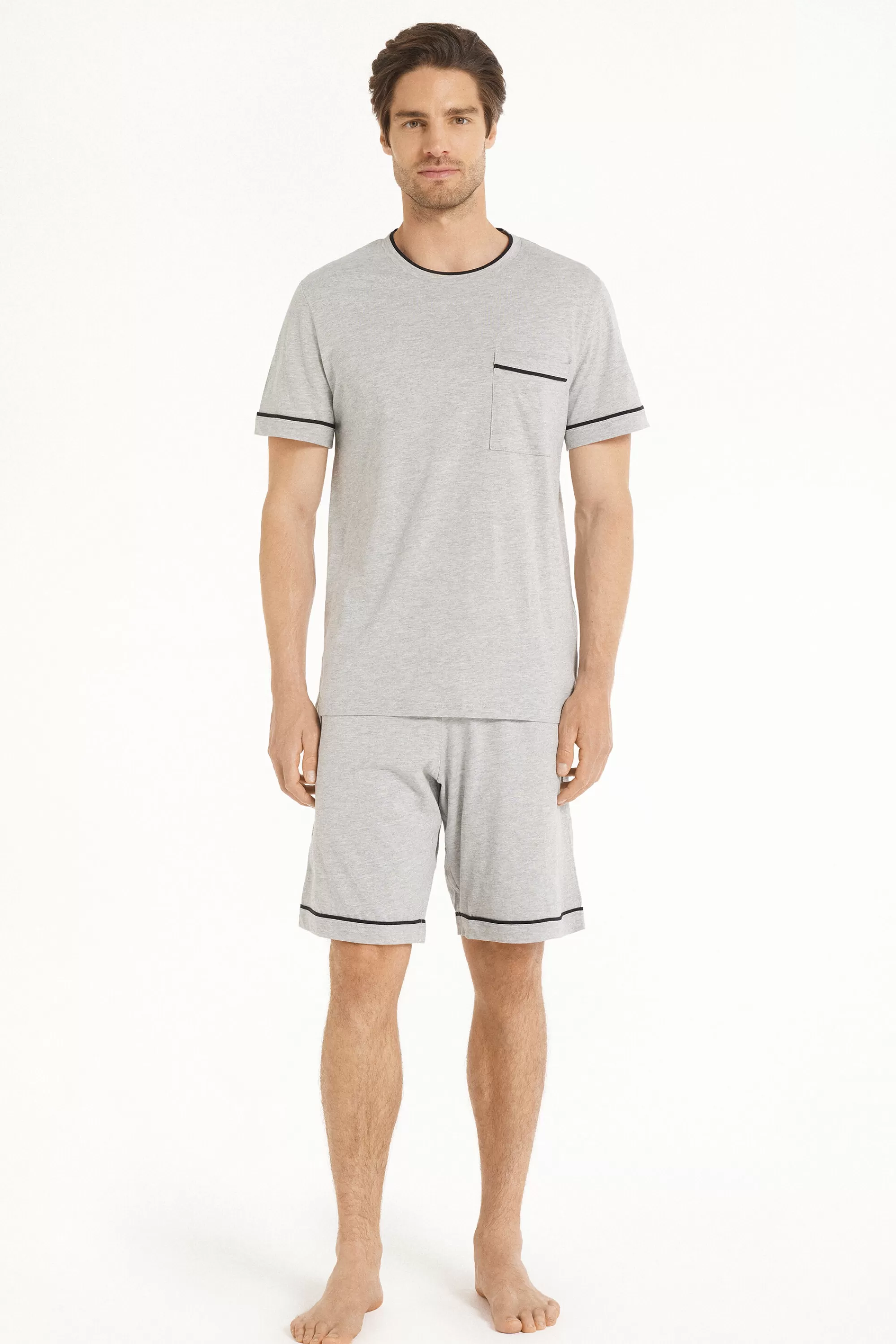 Cheap Pigiama Corto Basic Piping In Cotone Con Taschino - Pigiami Corti - Uomo | Pigiami corti