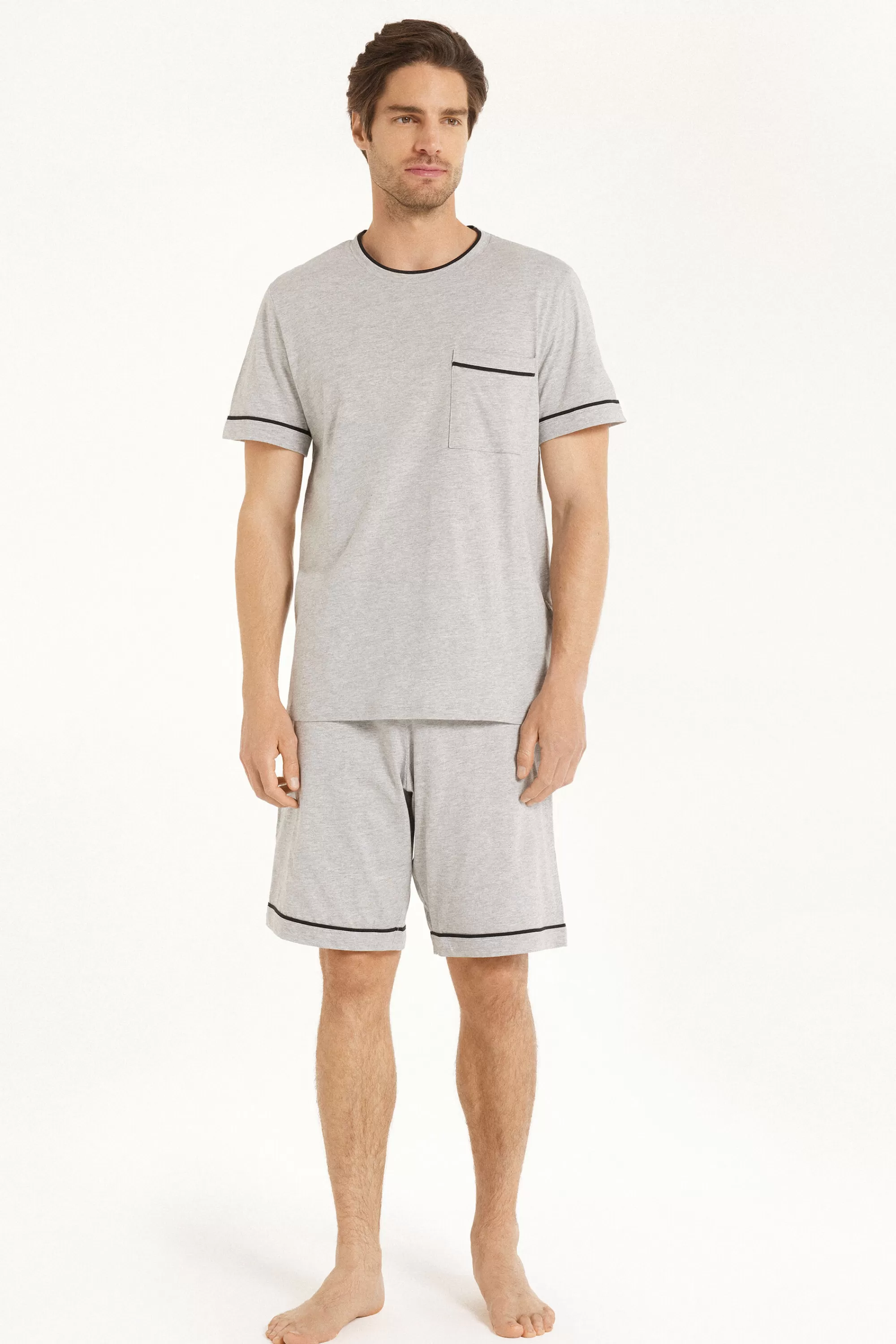 Cheap Pigiama Corto Basic Piping In Cotone Con Taschino - Pigiami Corti - Uomo | Pigiami corti