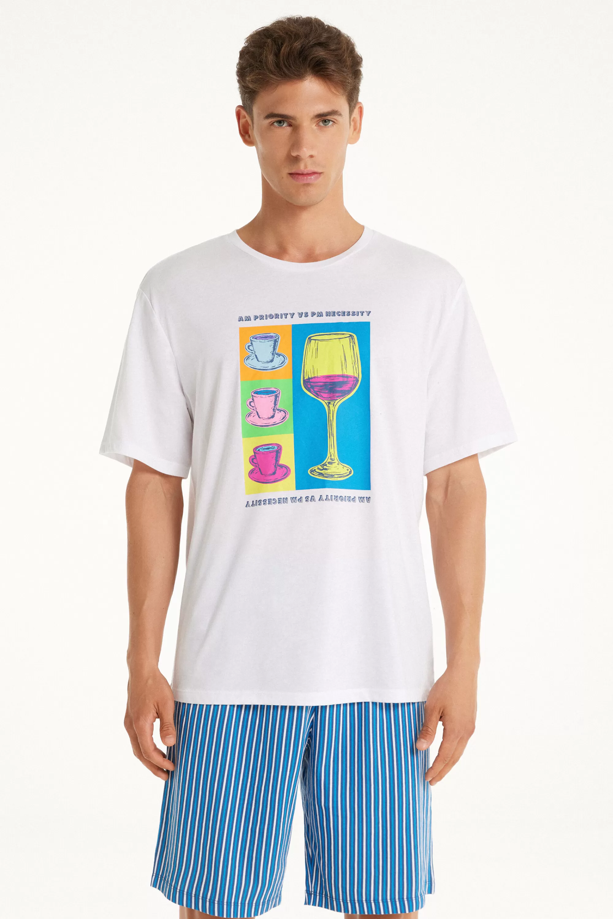 Best Sale Pigiama Corto Cotone Manica Corta Stampa Vino - Pigiami Corti - Uomo | Pigiami corti