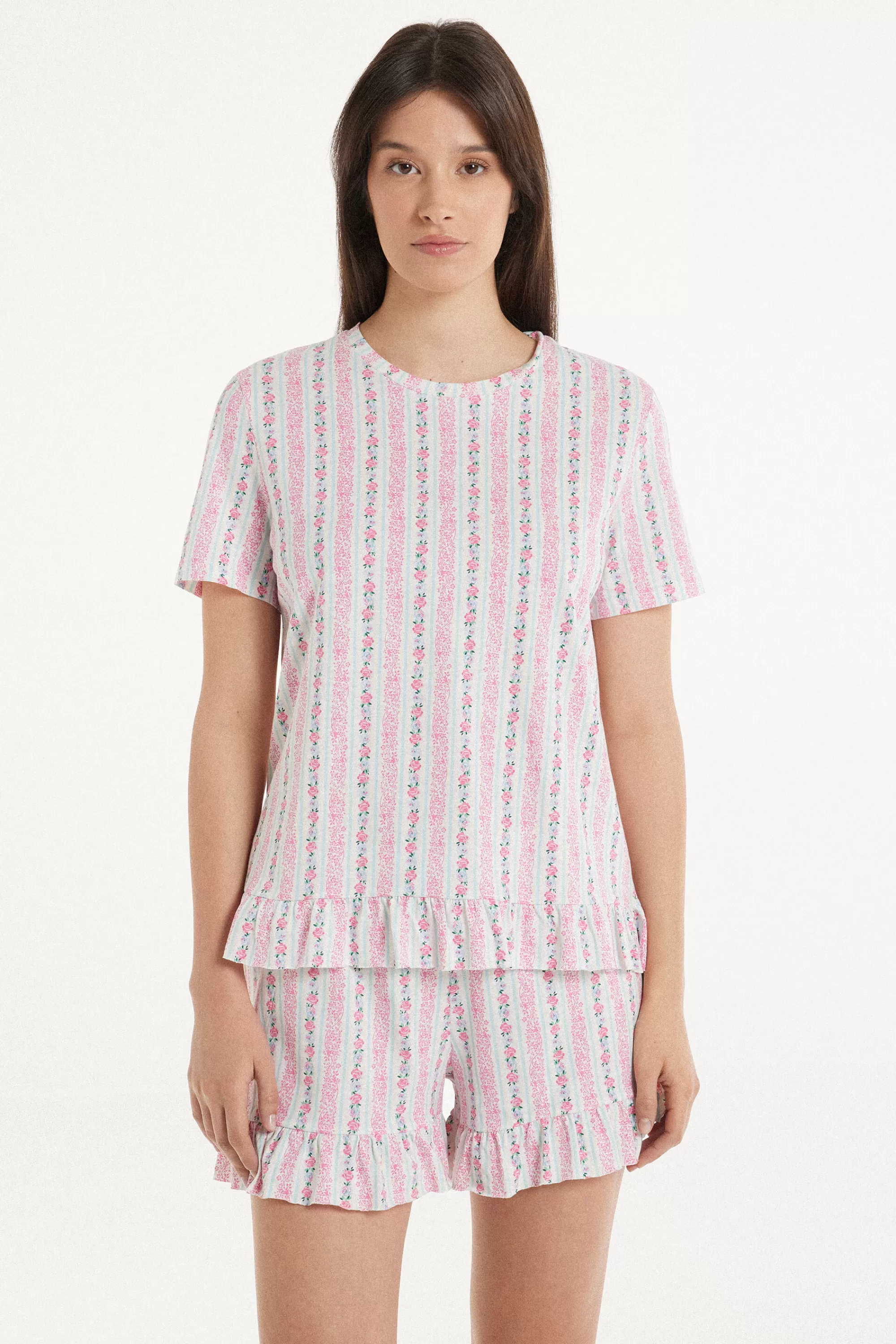 Store Pigiama Corto Gessato Flowers In Cotone - Pigiami Corti - Donna | Pigiami corti