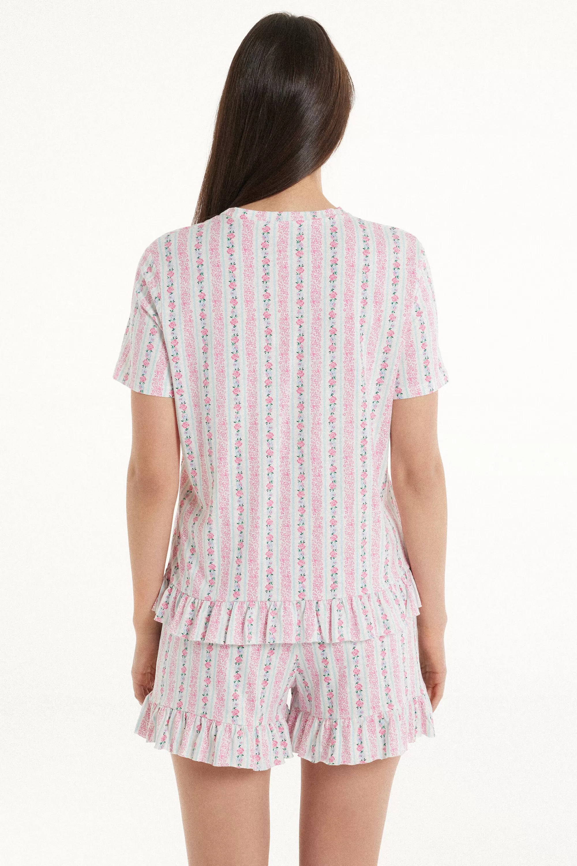 Store Pigiama Corto Gessato Flowers In Cotone - Pigiami Corti - Donna | Pigiami corti