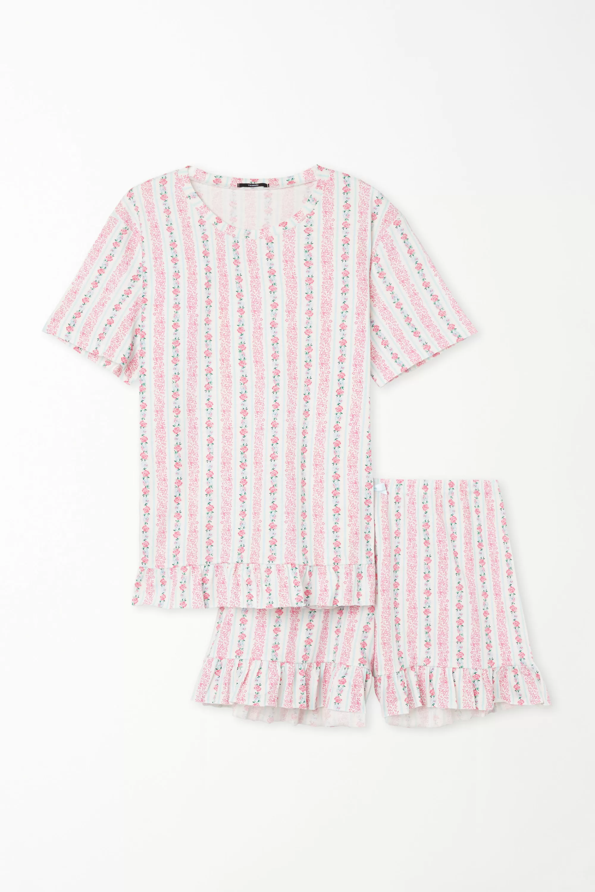 Store Pigiama Corto Gessato Flowers In Cotone - Pigiami Corti - Donna | Pigiami corti