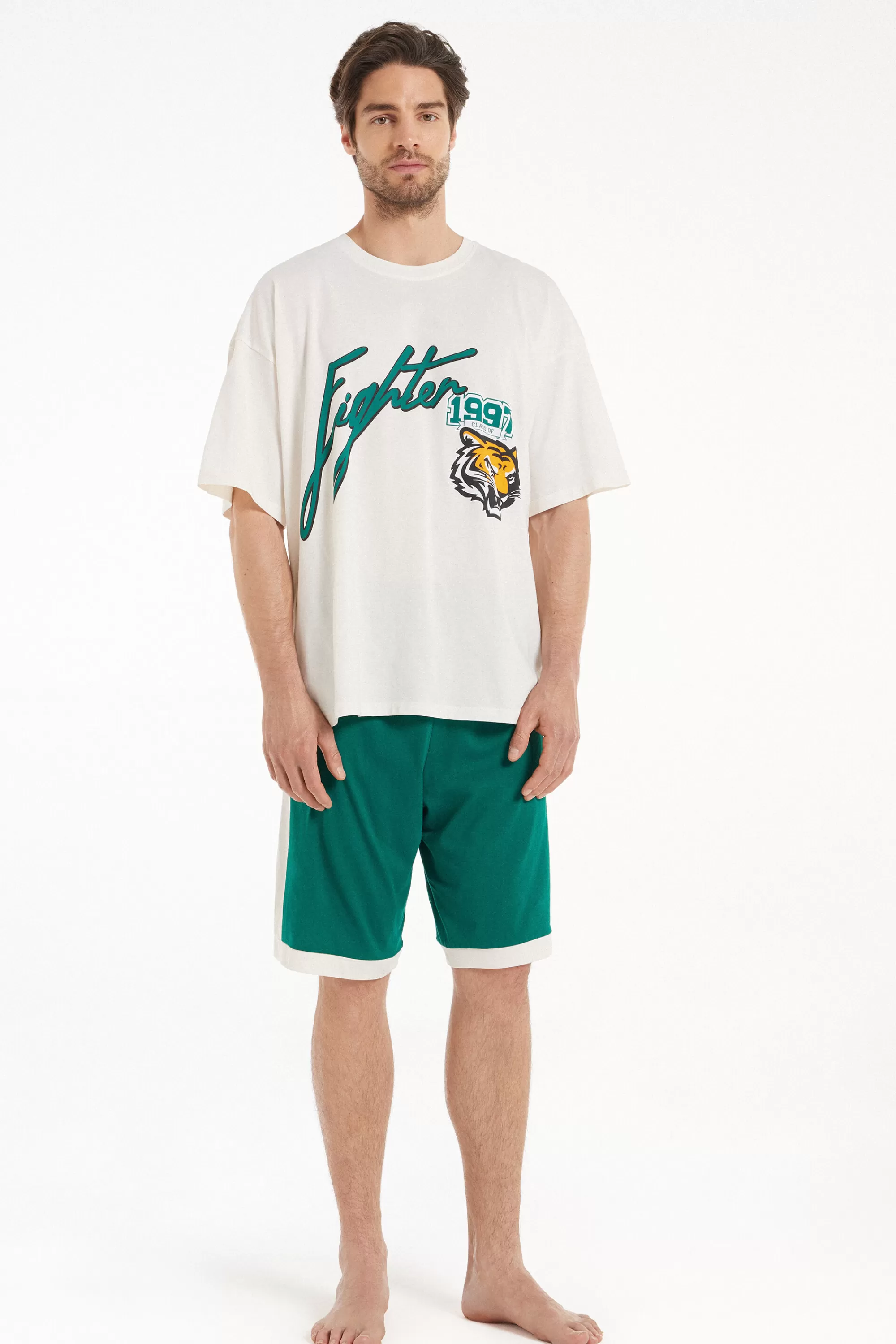 Fashion Pigiama Corto In Cotone Stampa Fighter - Pigiami Corti - Uomo | Pigiami corti