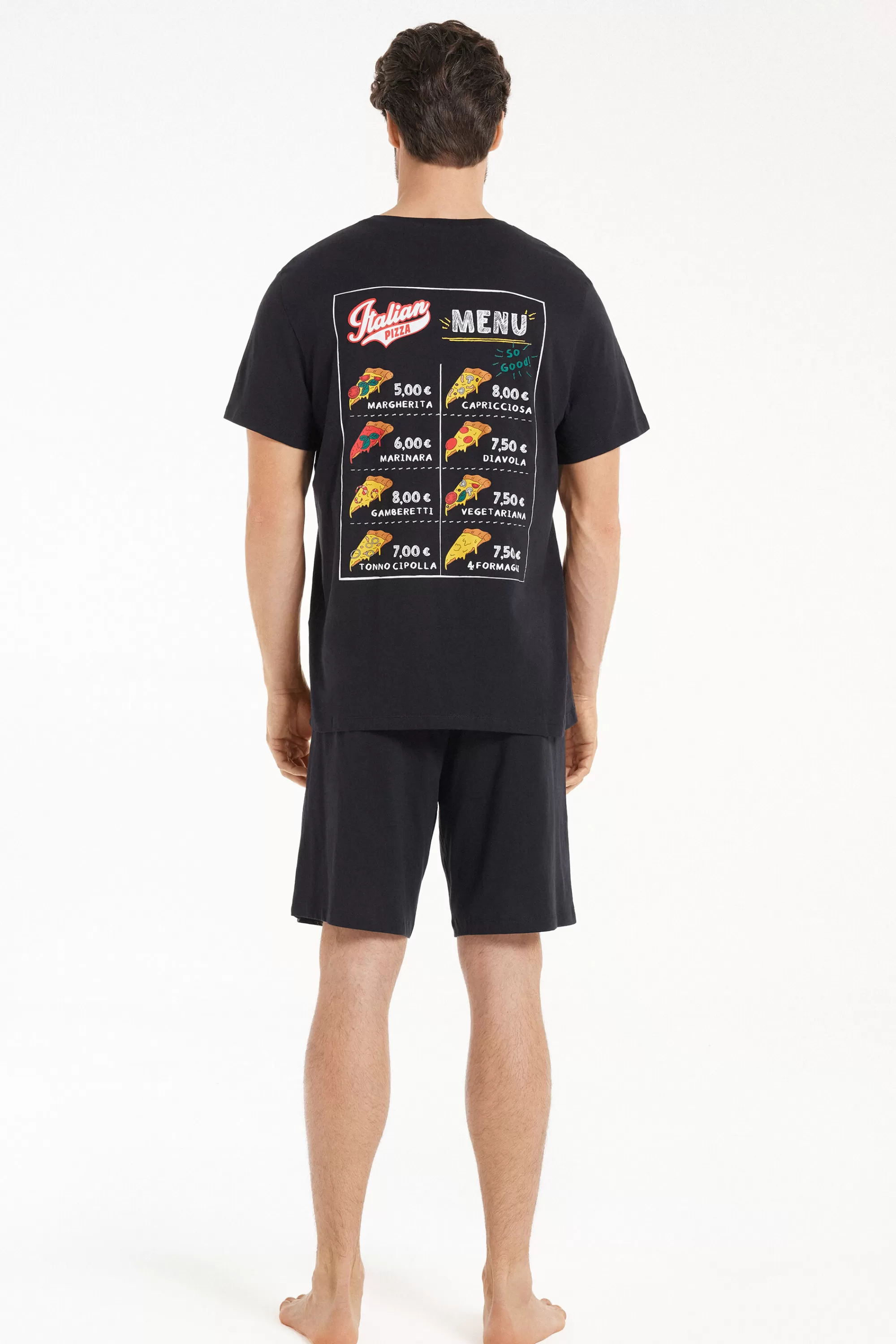 Discount Pigiama Corto In Cotone Stampa Pizza - Pigiami Corti - Uomo | Pigiami corti