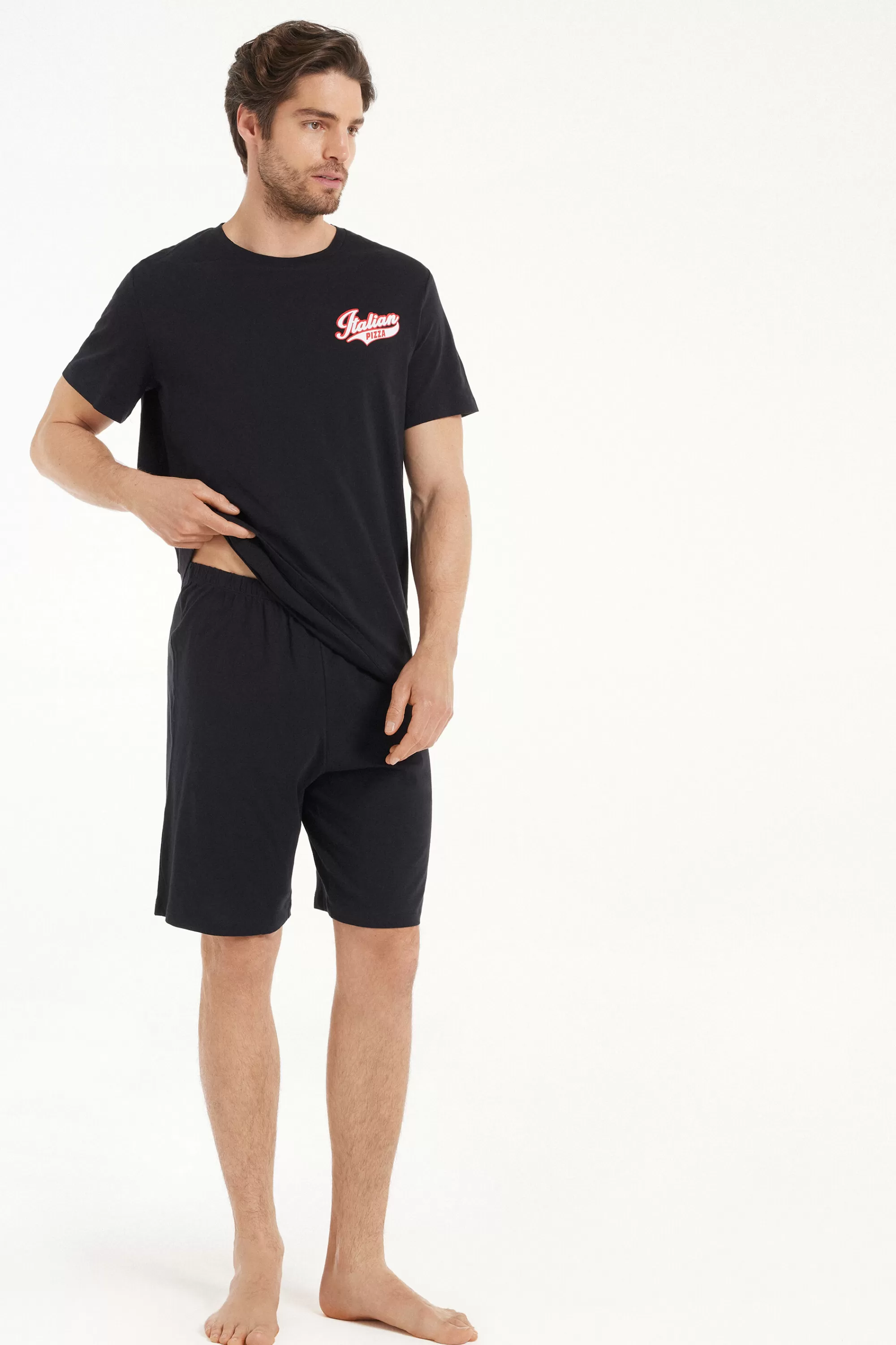 Discount Pigiama Corto In Cotone Stampa Pizza - Pigiami Corti - Uomo | Pigiami corti