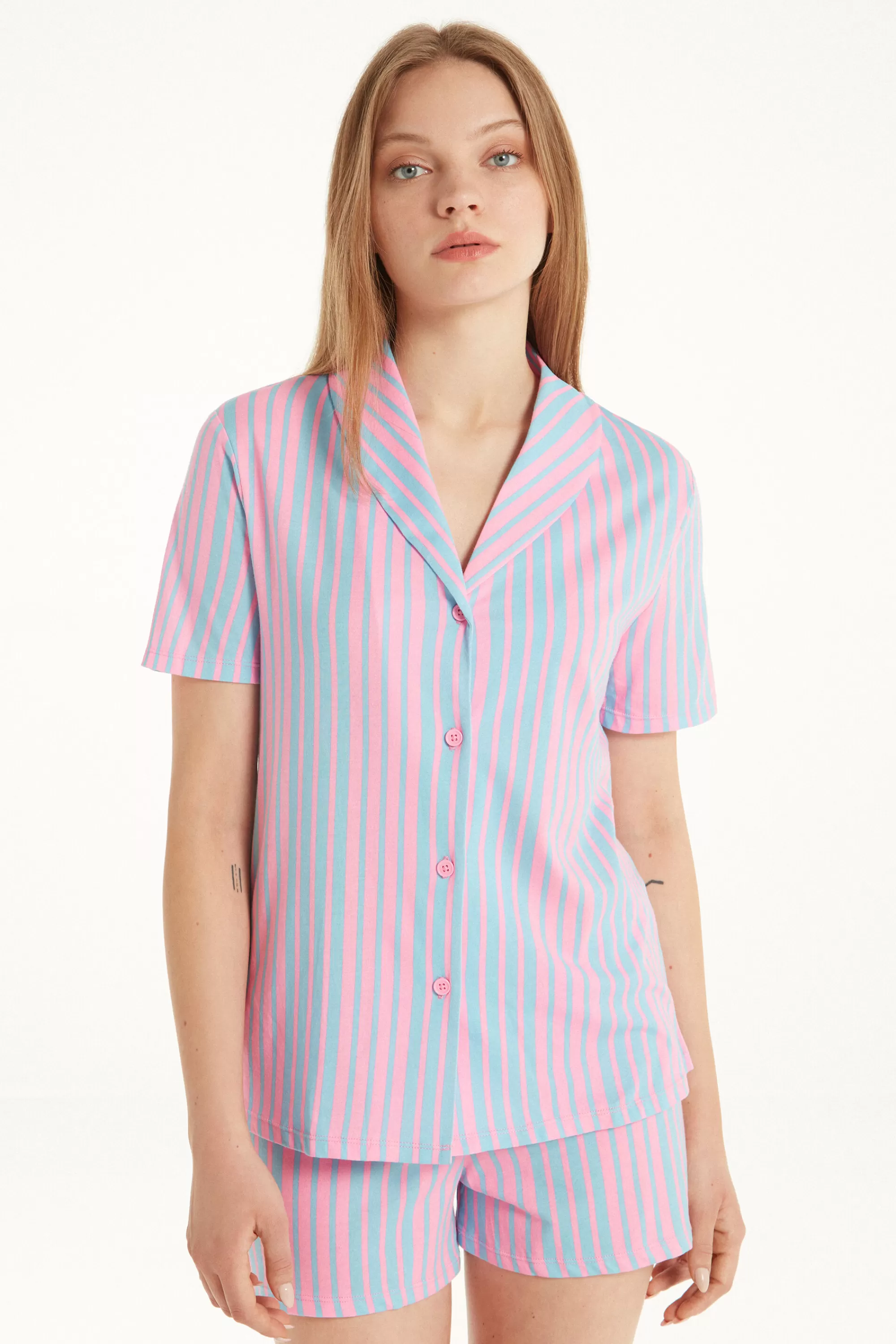 Cheap Pigiama Corto Mezza Manica Aperto In Cotone - Pigiami Corti - Donna | Pigiami corti