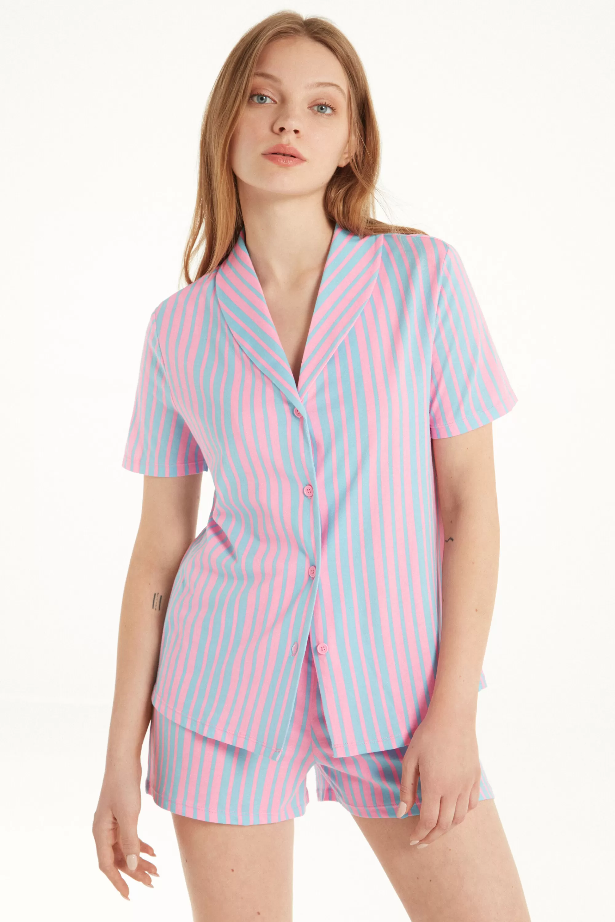 Cheap Pigiama Corto Mezza Manica Aperto In Cotone - Pigiami Corti - Donna | Pigiami corti