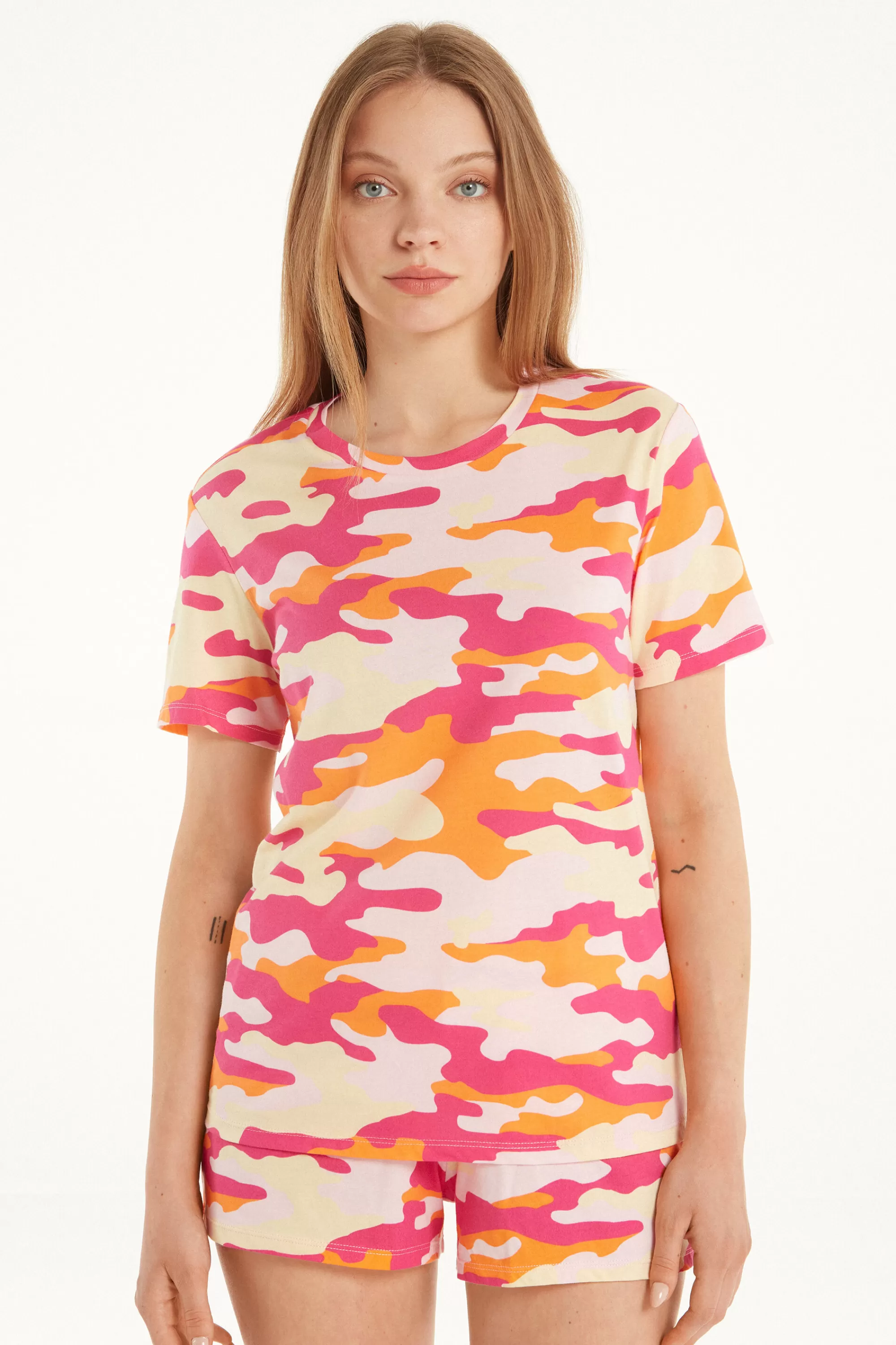 Best Pigiama Corto Mezza Manica Con Stampa Camo In Cotone - Pigiami Corti - Donna | Pigiami corti