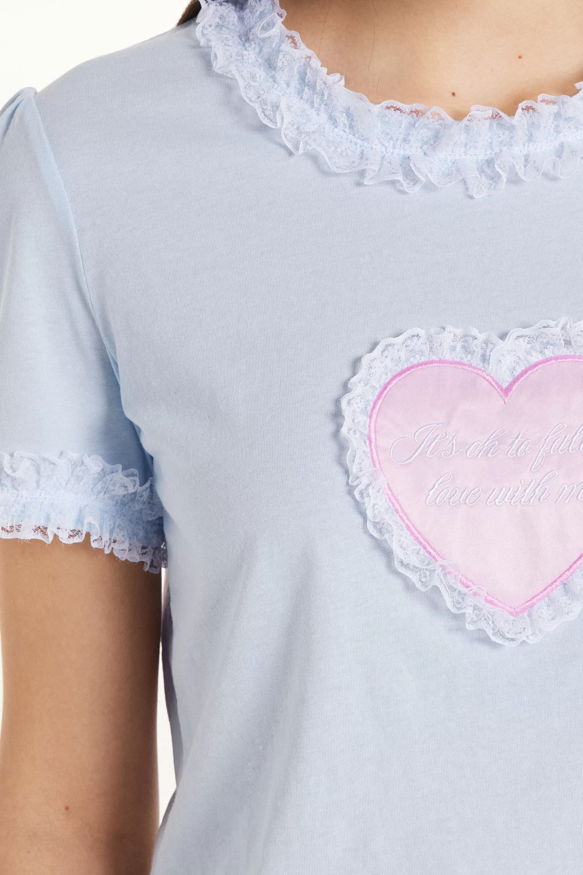 Sale Pigiama Corto Mezza Manica In Cotone E Pizzo "Fall In Love" - Pigiami Corti - Donna | Pigiami corti