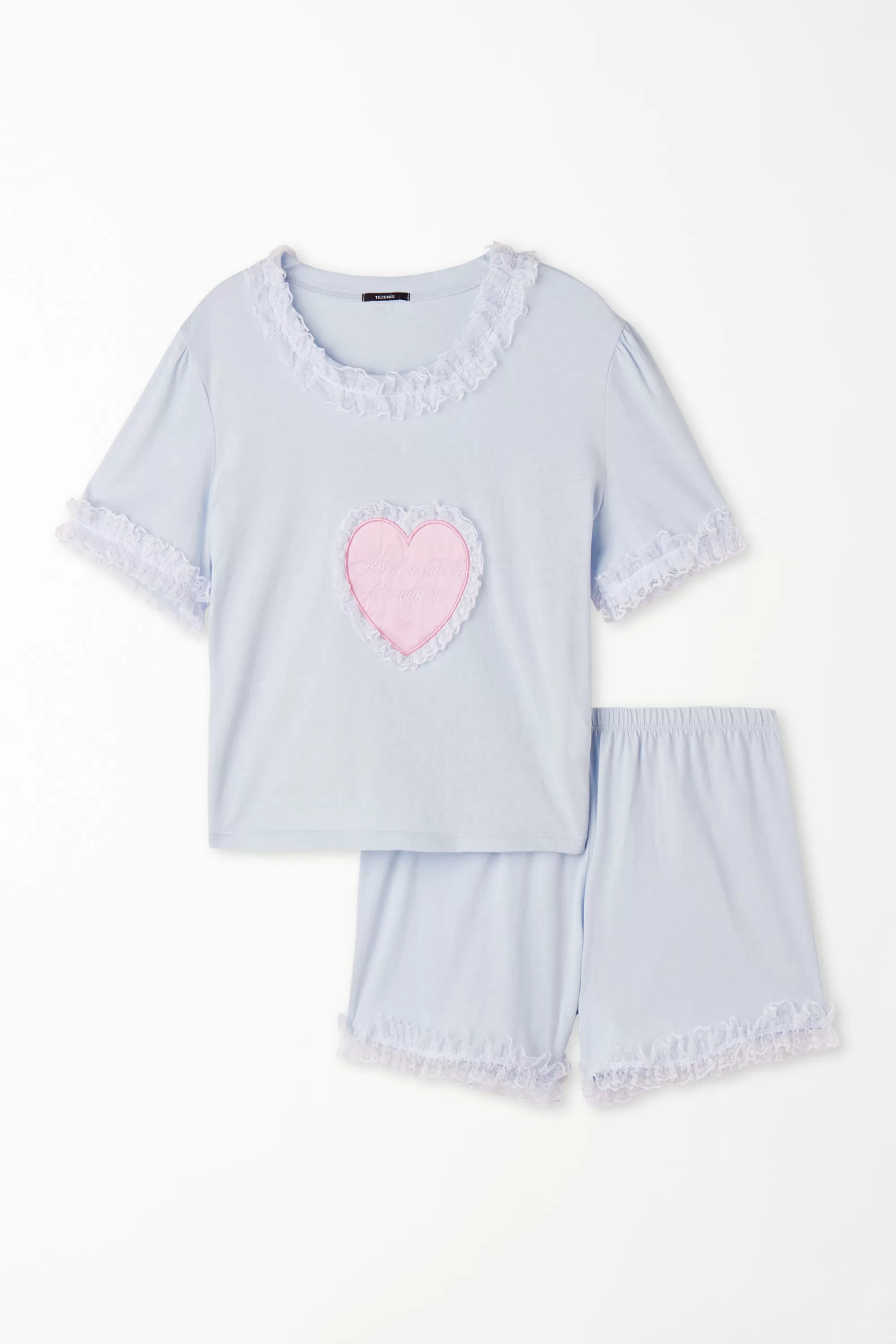 Sale Pigiama Corto Mezza Manica In Cotone E Pizzo "Fall In Love" - Pigiami Corti - Donna | Pigiami corti