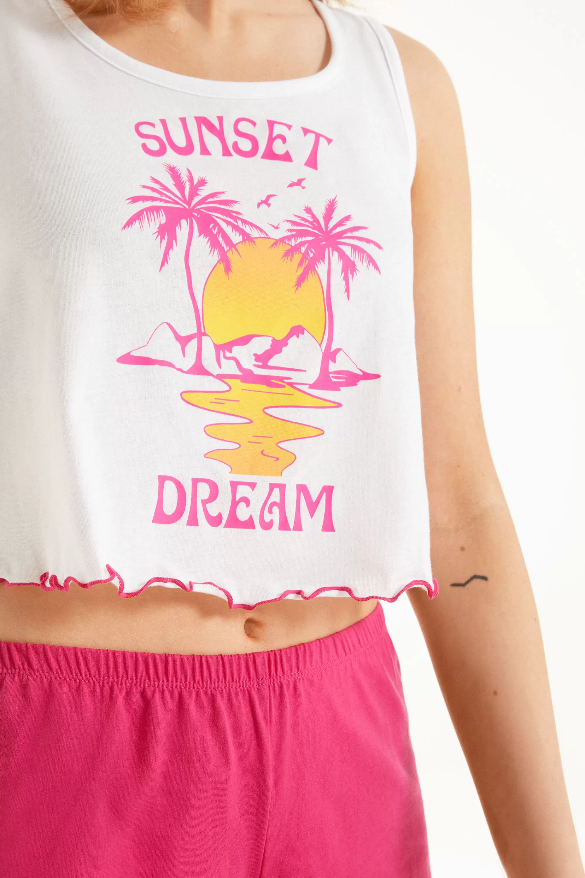 Sale Pigiama Corto Spalla Larga In Cotone Con Stampa Sunset - Pigiami Corti - Donna | Pigiami corti