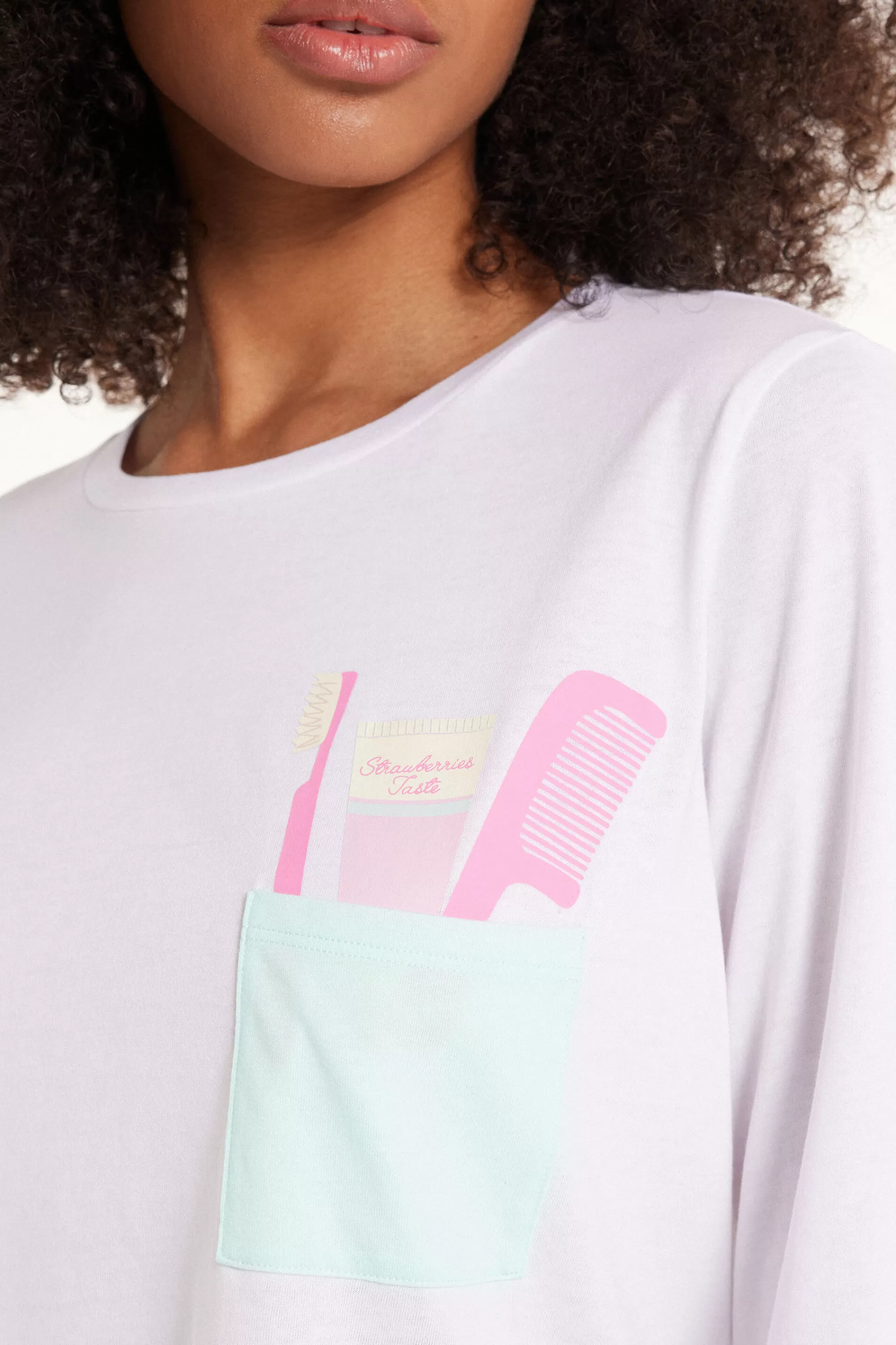 Discount Pigiama Lungo In Cotone Con Taschino - Pigiami Lunghi - Donna | Pigiami lunghi