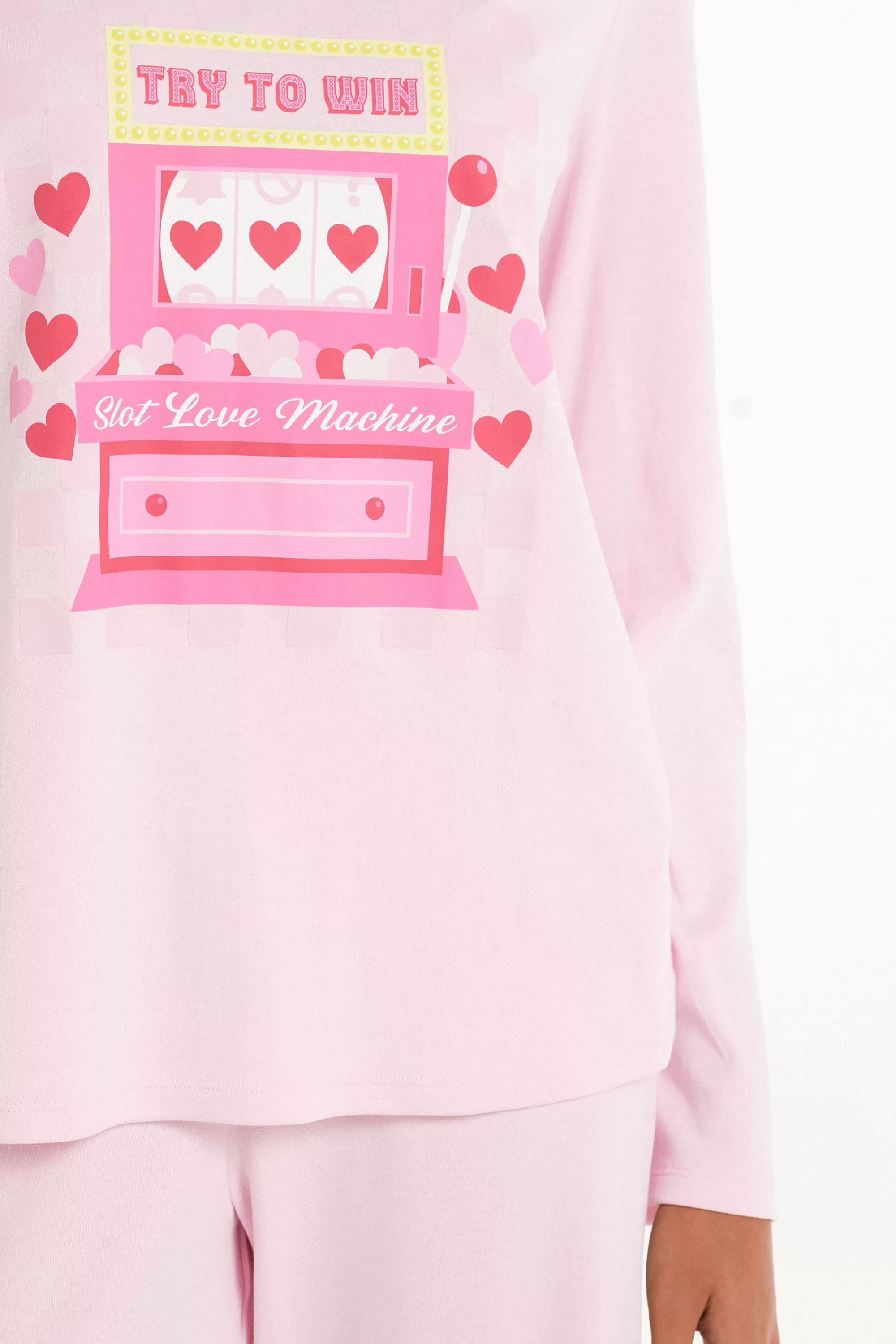 Shop Pigiama Lungo In Cotone Pesante Con Pizzetto Stampa Love Machine - Pigiami Lunghi - Donna | Pigiami lunghi