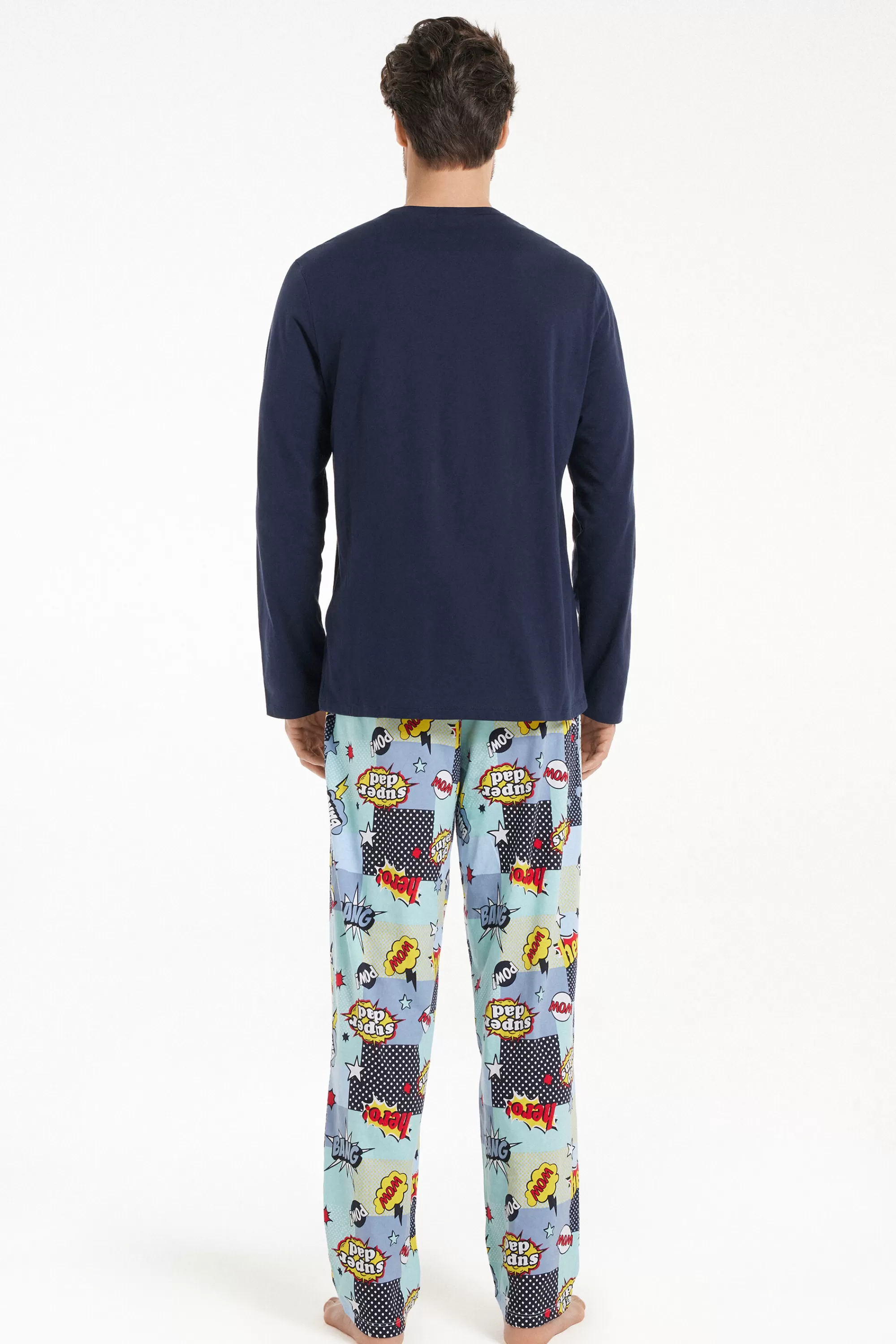 Shop Pigiama Lungo In Cotone Stampa Super Dad - Pigiami Lunghi - Uomo | Pigiami lunghi
