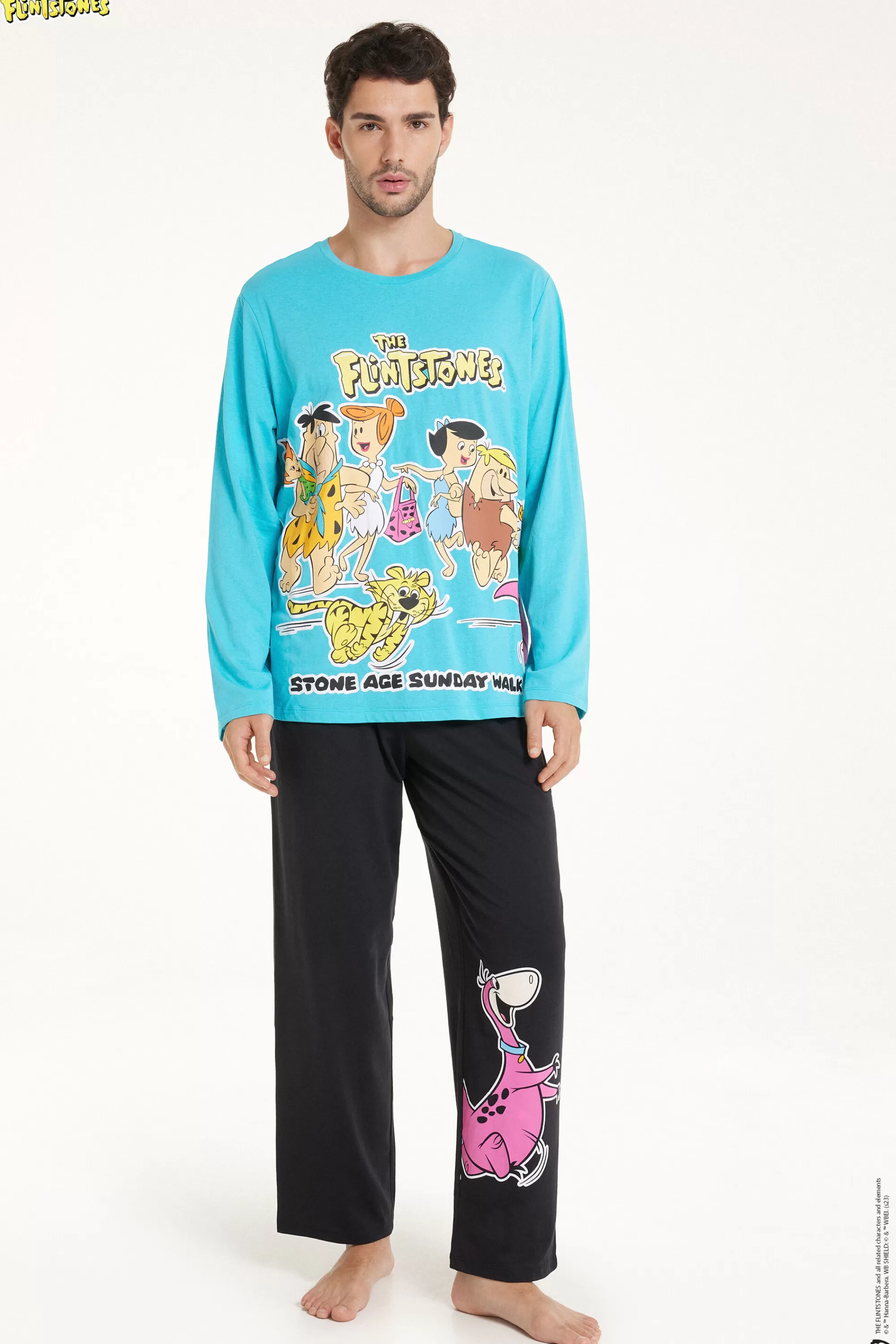 Online Pigiama Lungo Uomo Cotone Stampa Flintstones - Pigiami Lunghi - Uomo | Pigiami lunghi