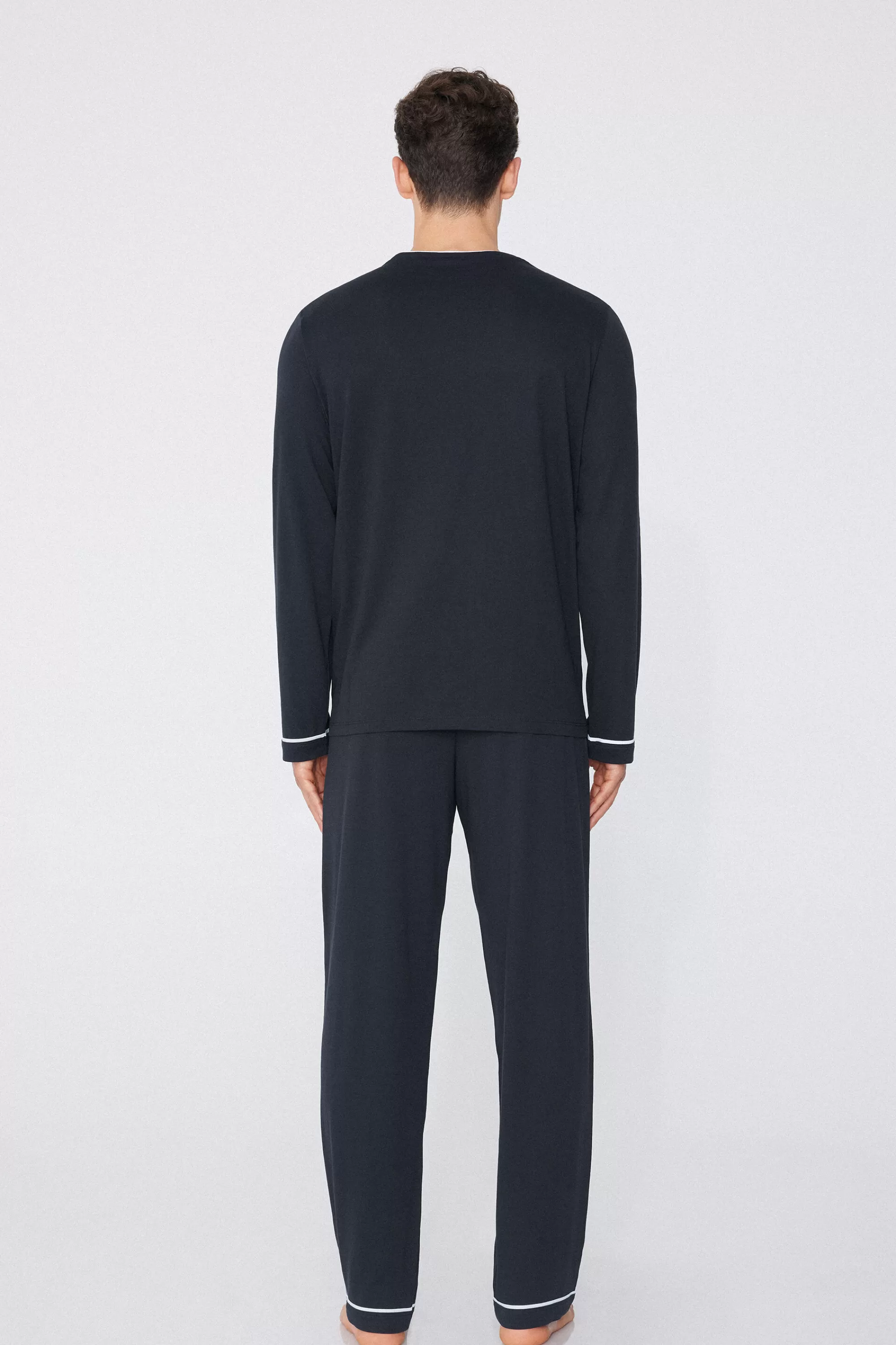 Cheap Pigiama Lungo Uomo In Cotone Piping - Pigiami Lunghi - Uomo | Pigiami lunghi