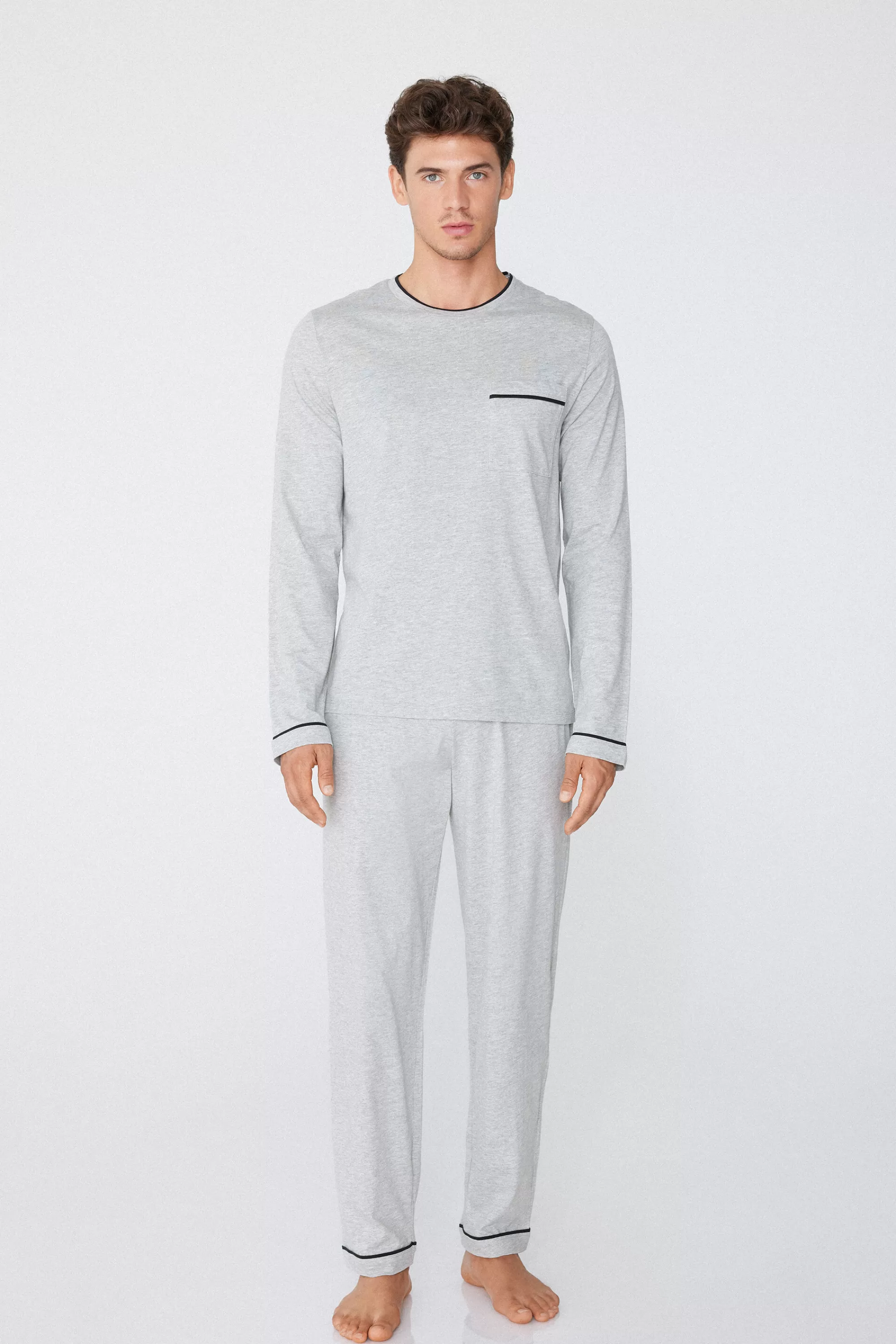 Cheap Pigiama Lungo Uomo In Cotone Piping - Pigiami Lunghi - Uomo | Pigiami lunghi