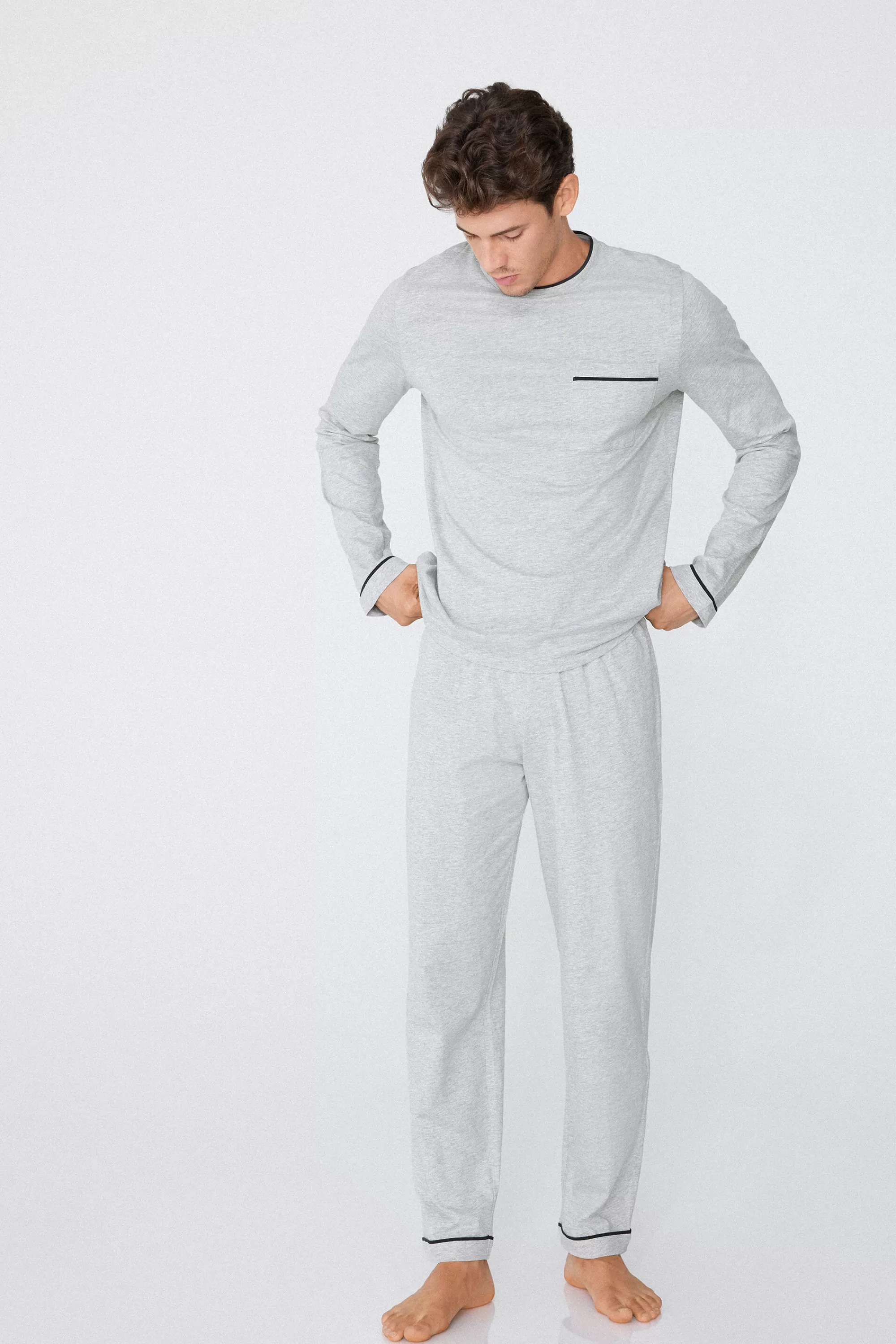 Cheap Pigiama Lungo Uomo In Cotone Piping - Pigiami Lunghi - Uomo | Pigiami lunghi