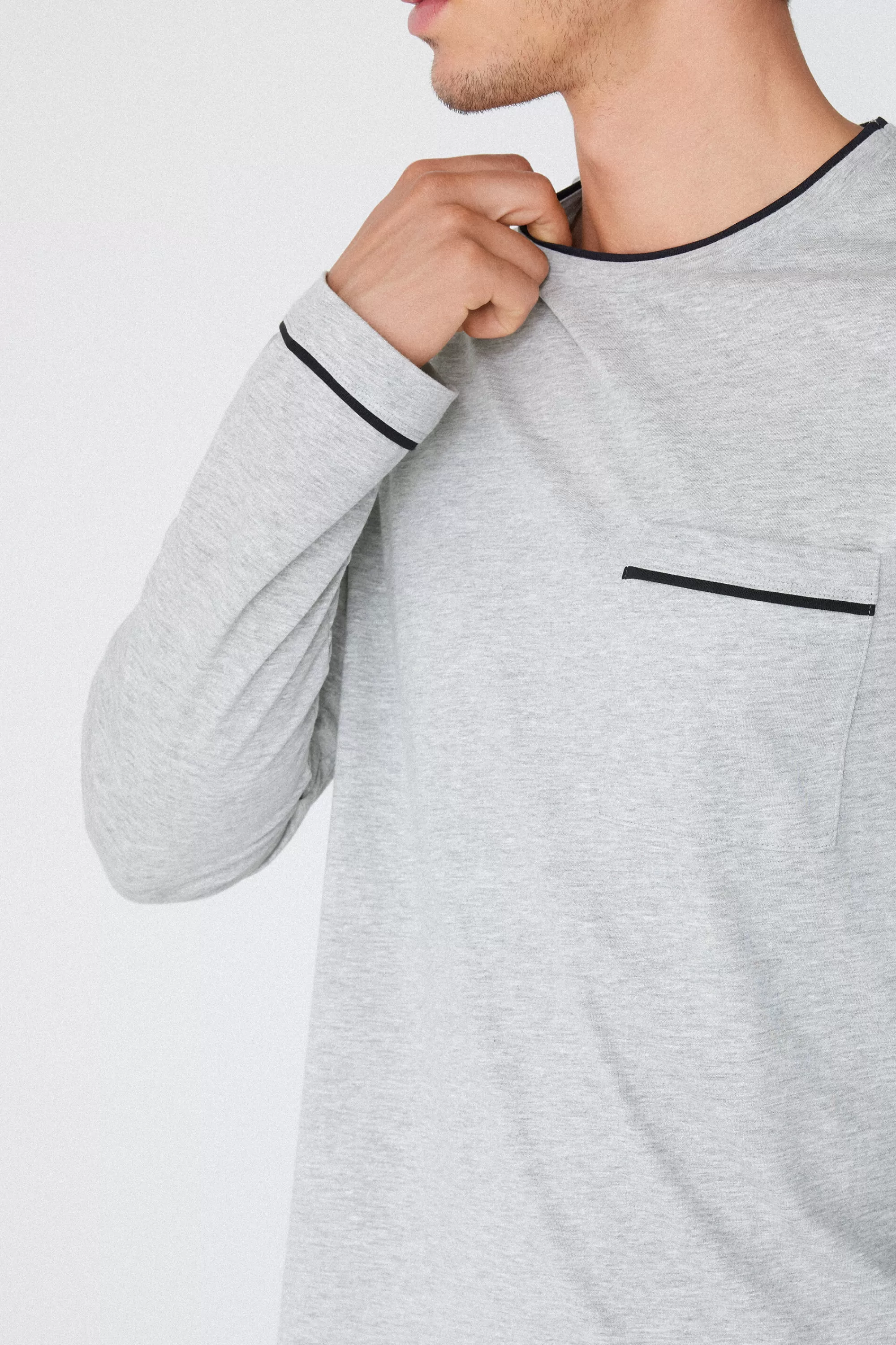 Cheap Pigiama Lungo Uomo In Cotone Piping - Pigiami Lunghi - Uomo | Pigiami lunghi