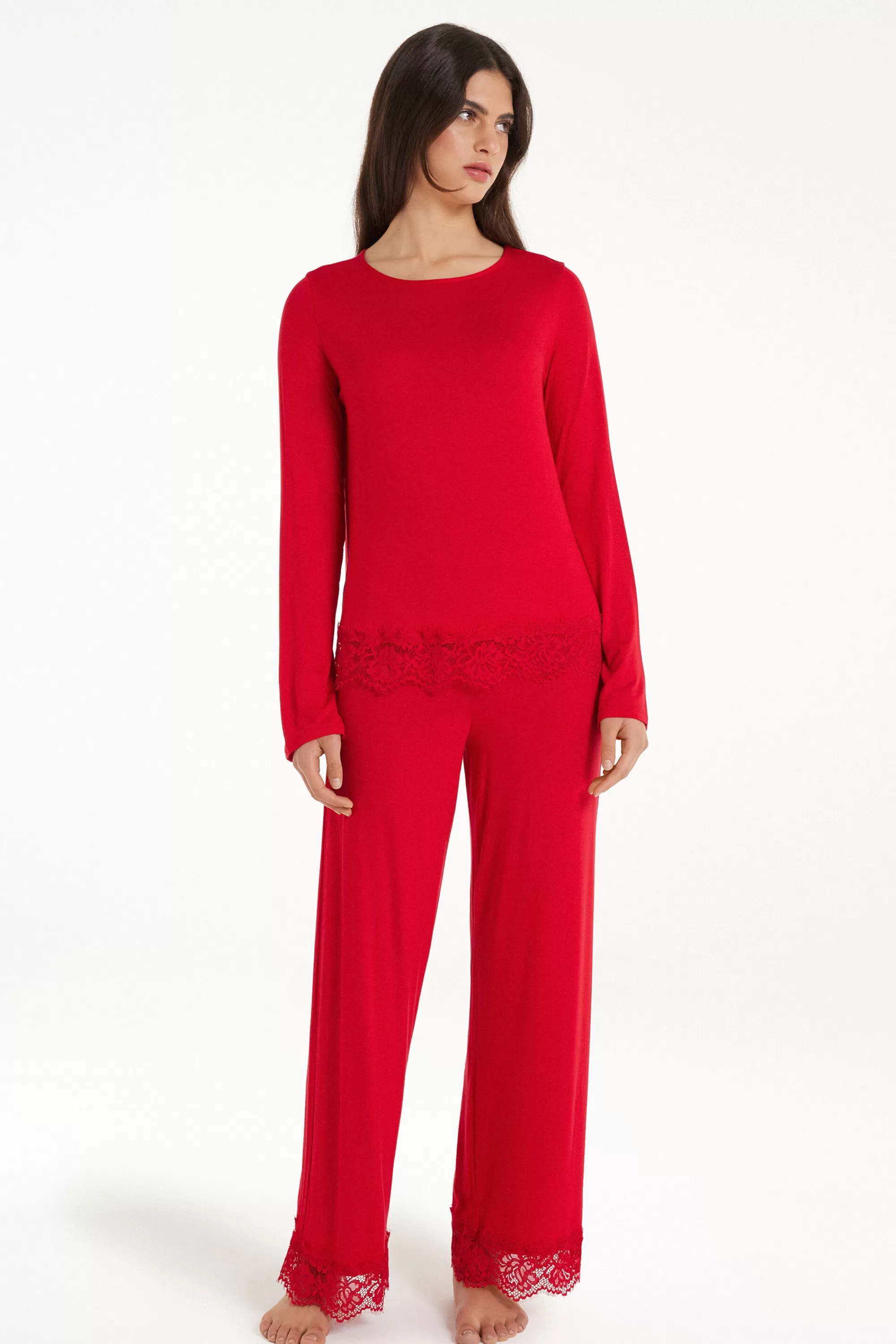 Discount Pigiama Lungo Viscosa Con Pizzo - Pigiami Lunghi - Donna | Pigiami lunghi
