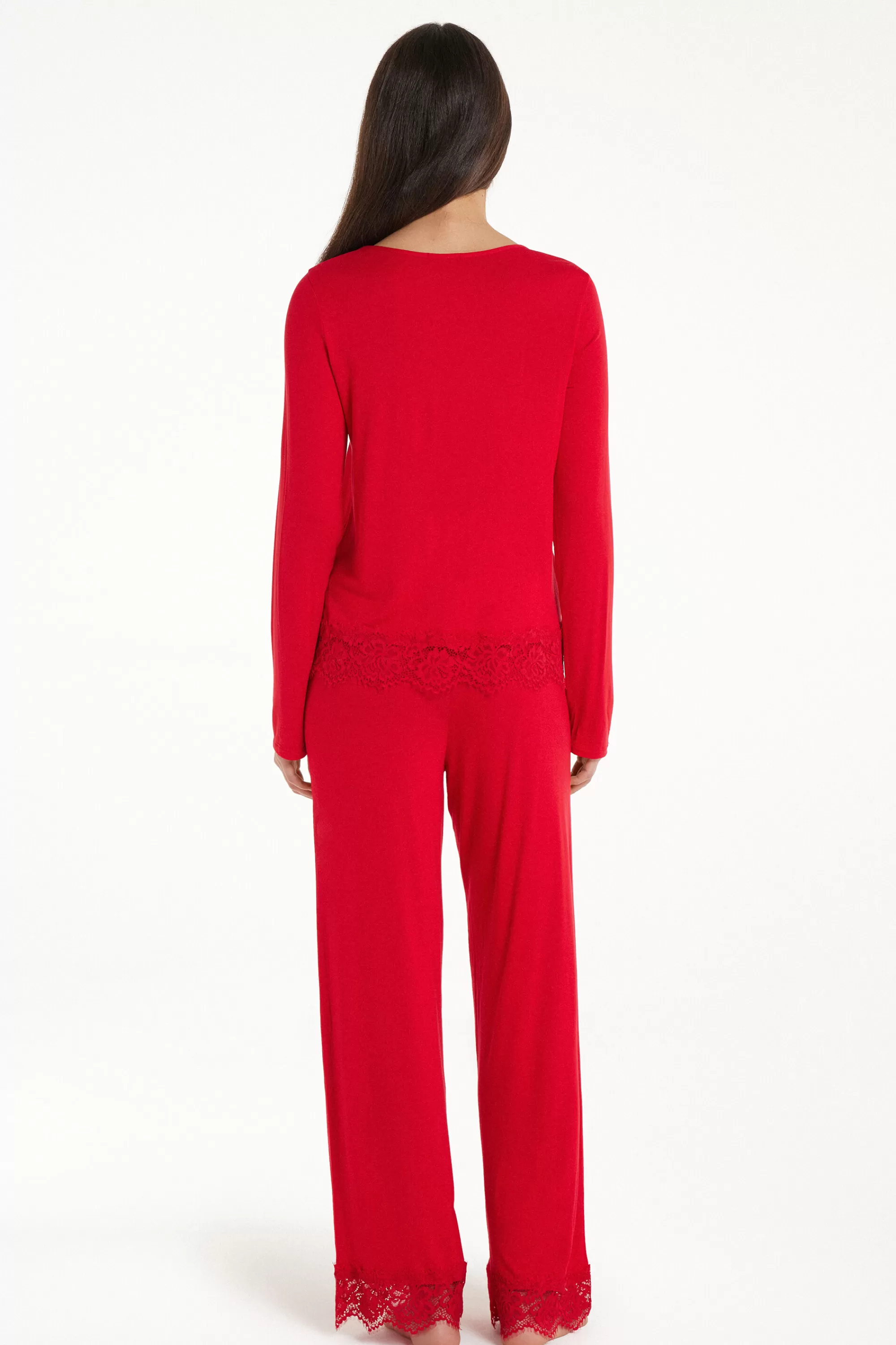 Discount Pigiama Lungo Viscosa Con Pizzo - Pigiami Lunghi - Donna | Pigiami lunghi