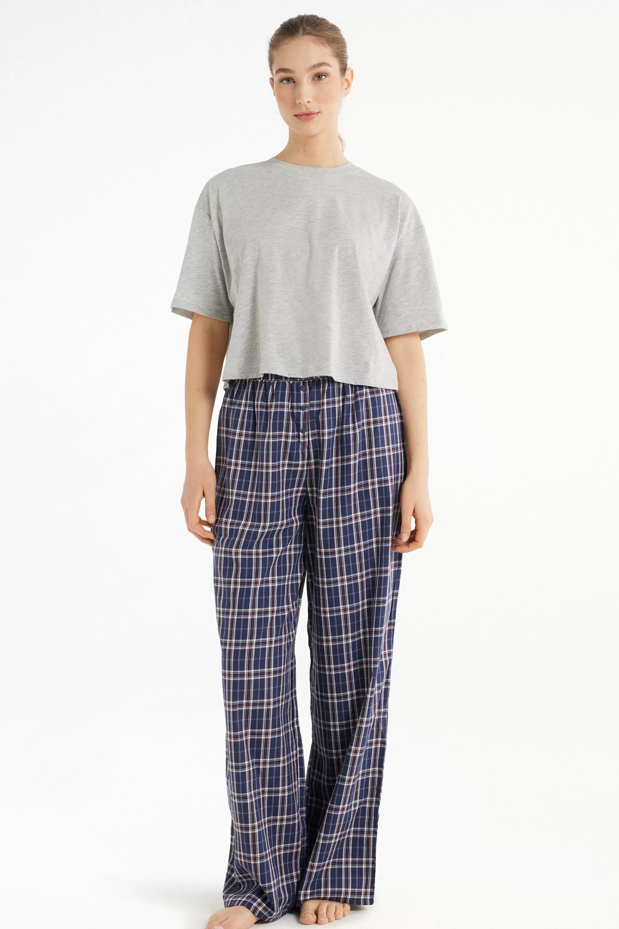 Best Pigiama Mezza Manica Con Pantalone Lungo In Tela - Pigiami Lunghi - Donna | Pigiami lunghi