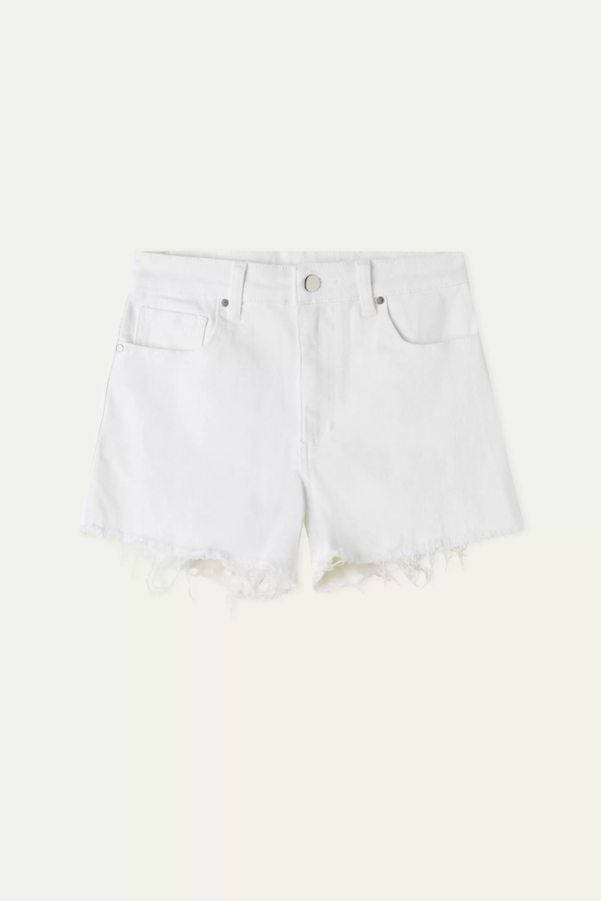 Shop Short Alto In Denim Sfrangiato - Shorts - Donna | Shorts | Jeans