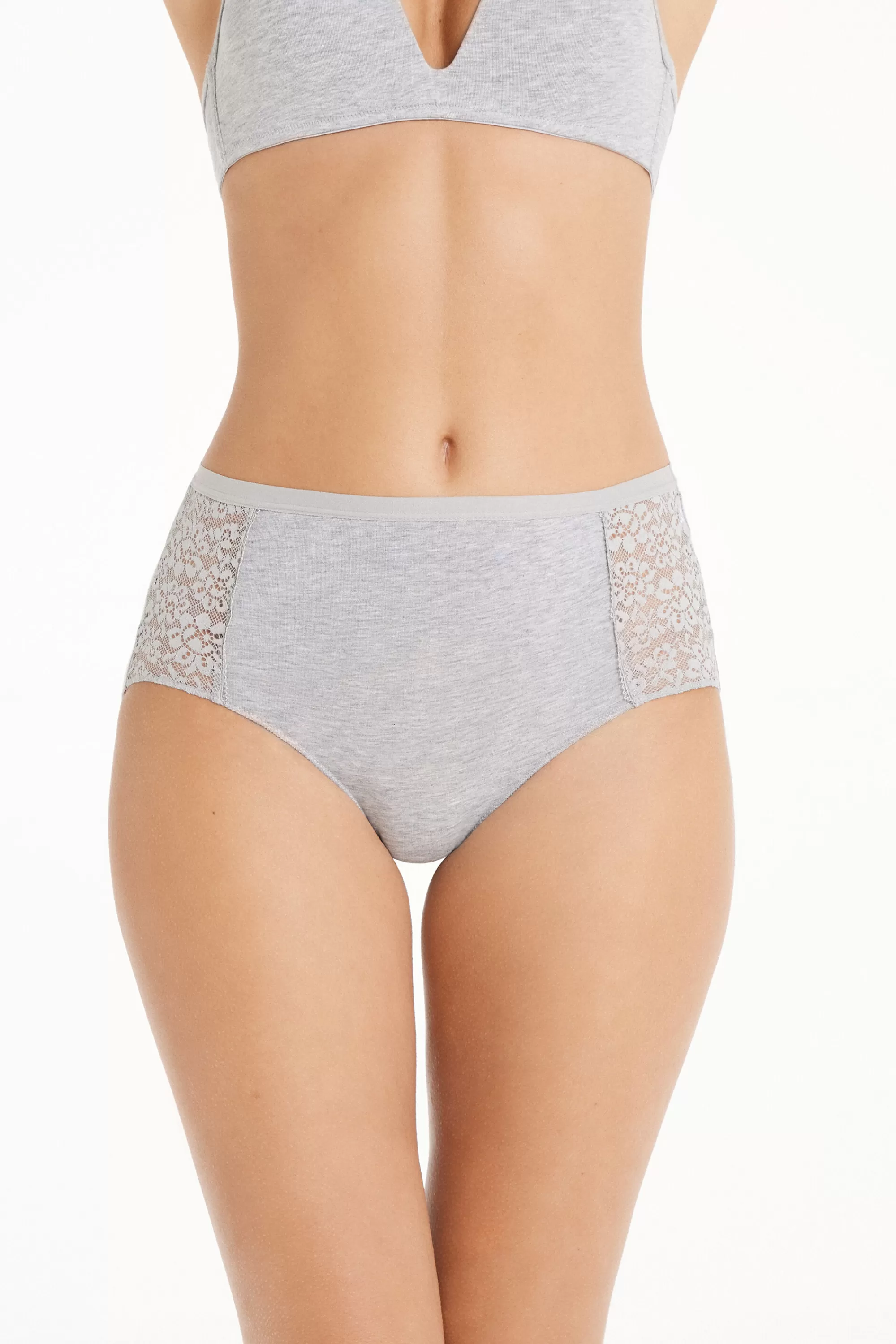 New Slip Alto In Cotone E Pizzo Riciclato - Slip Classico - Donna | Slip