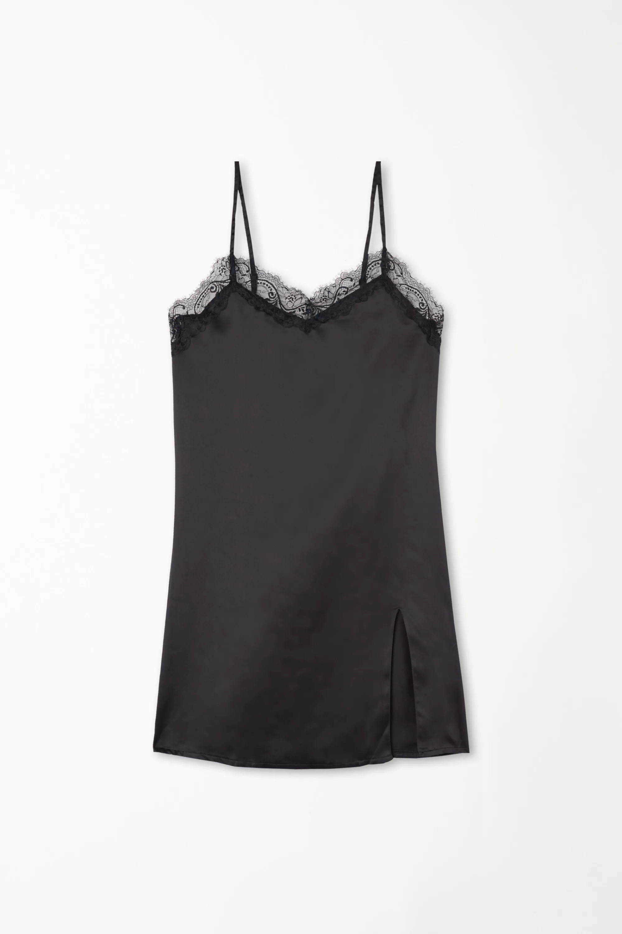 Hot Sottoveste Con Spalline Sottili In Raso E Pizzo Con Spacco - Sottovesti - Donna | Lingerie