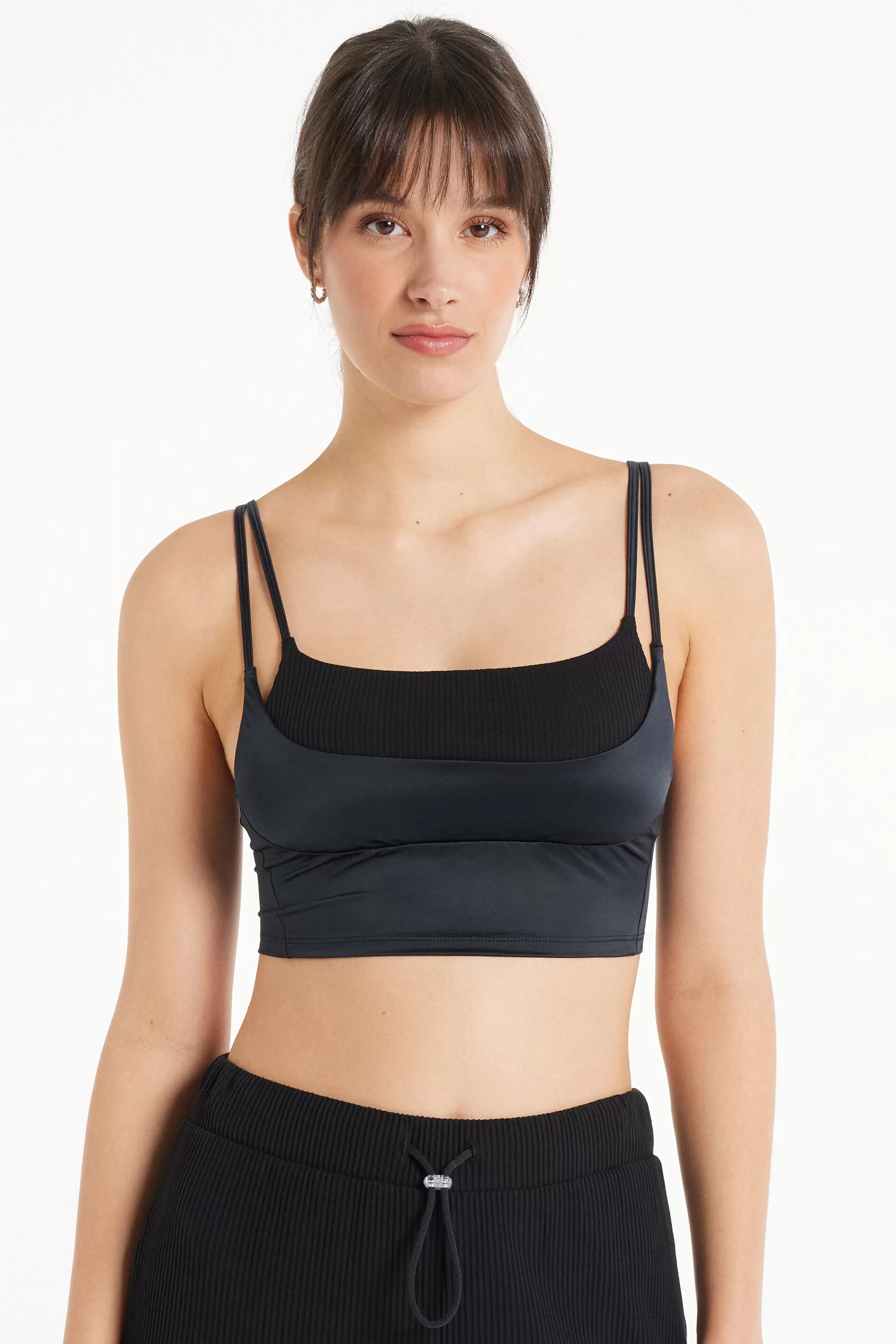 Shop Top Cortissimo A Costine E Microfibra Lucida - Canotte E Top - Donna | Collezione Fitness | Canotte e Top