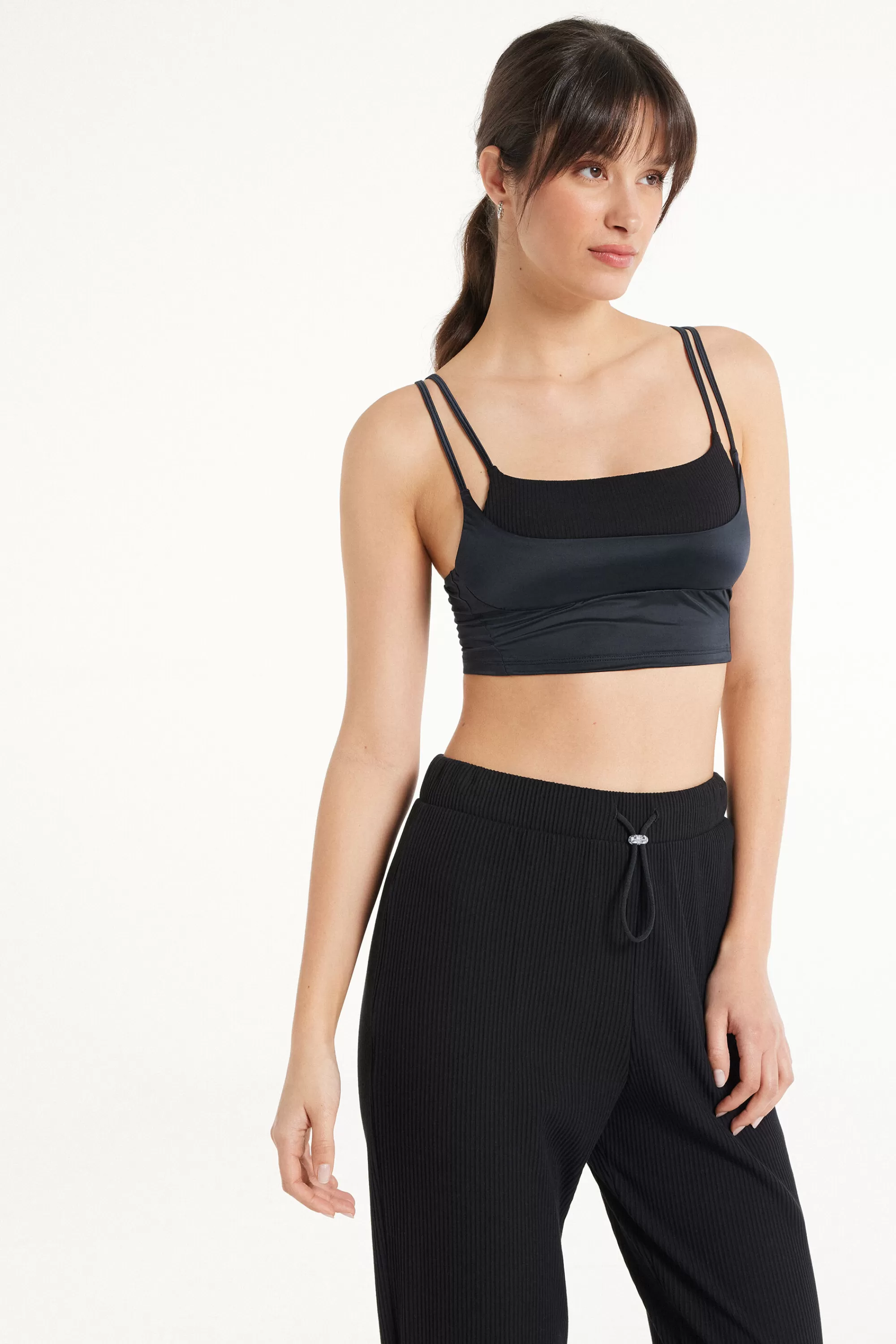Shop Top Cortissimo A Costine E Microfibra Lucida - Canotte E Top - Donna | Collezione Fitness | Canotte e Top