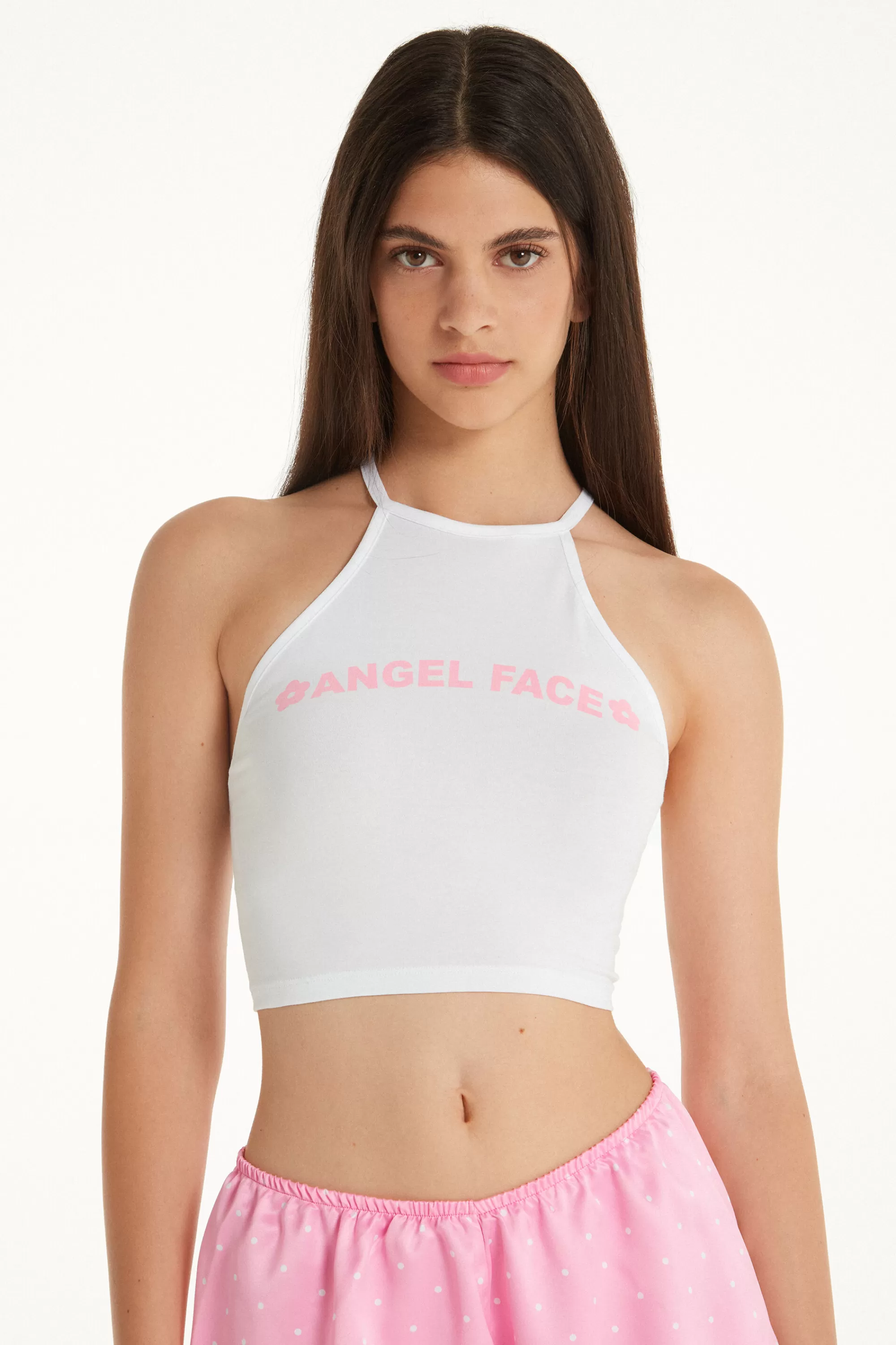 Flash Sale Top Corto In Cotone Elasticizzato Con Stampa - Pigiami Combinabili - Donna | Canotte e Top | Pigiami combinabili