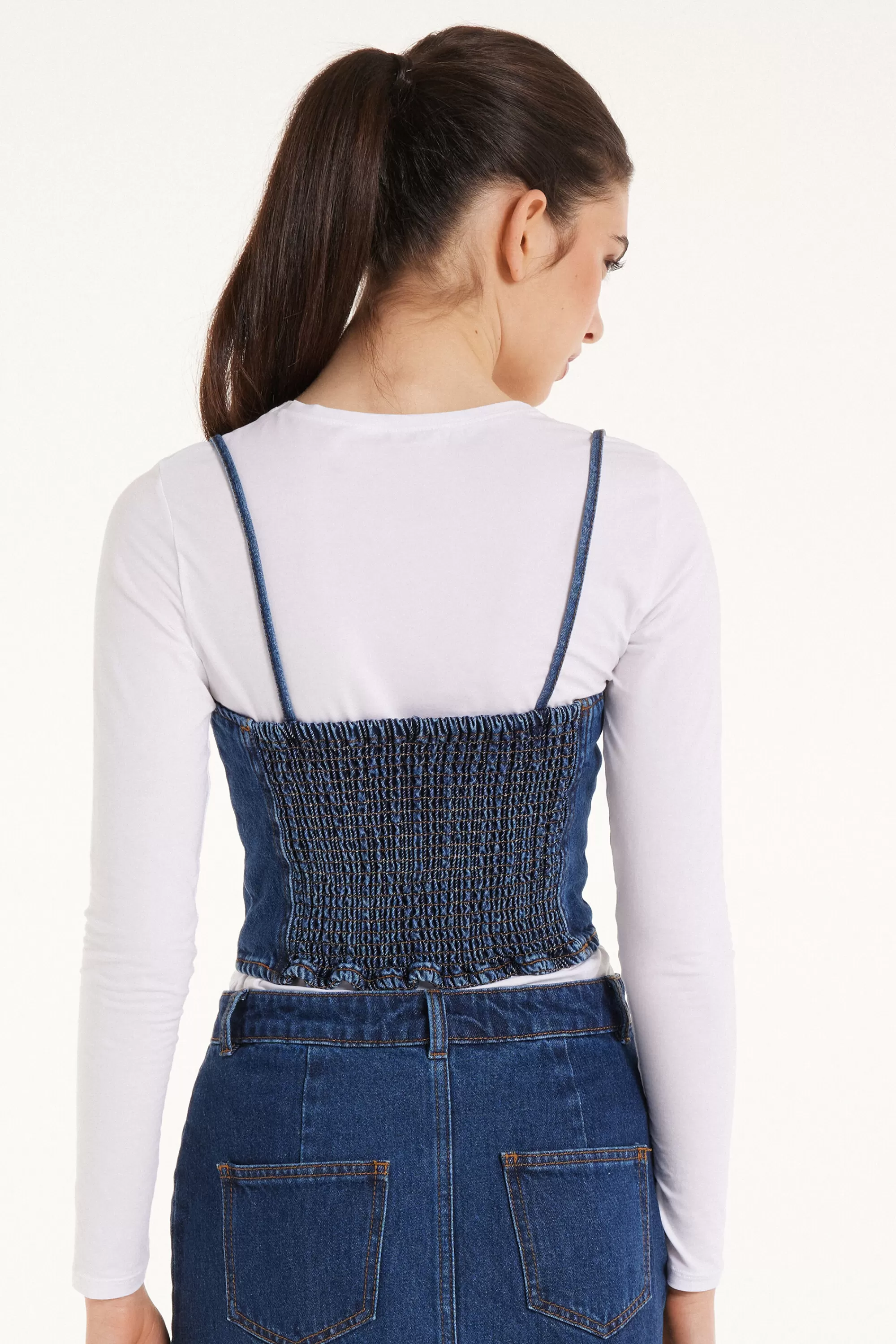 Hot Top Corto In Denim Con Spalline Sottili - Canotte E Top - Donna | Canotte e Top