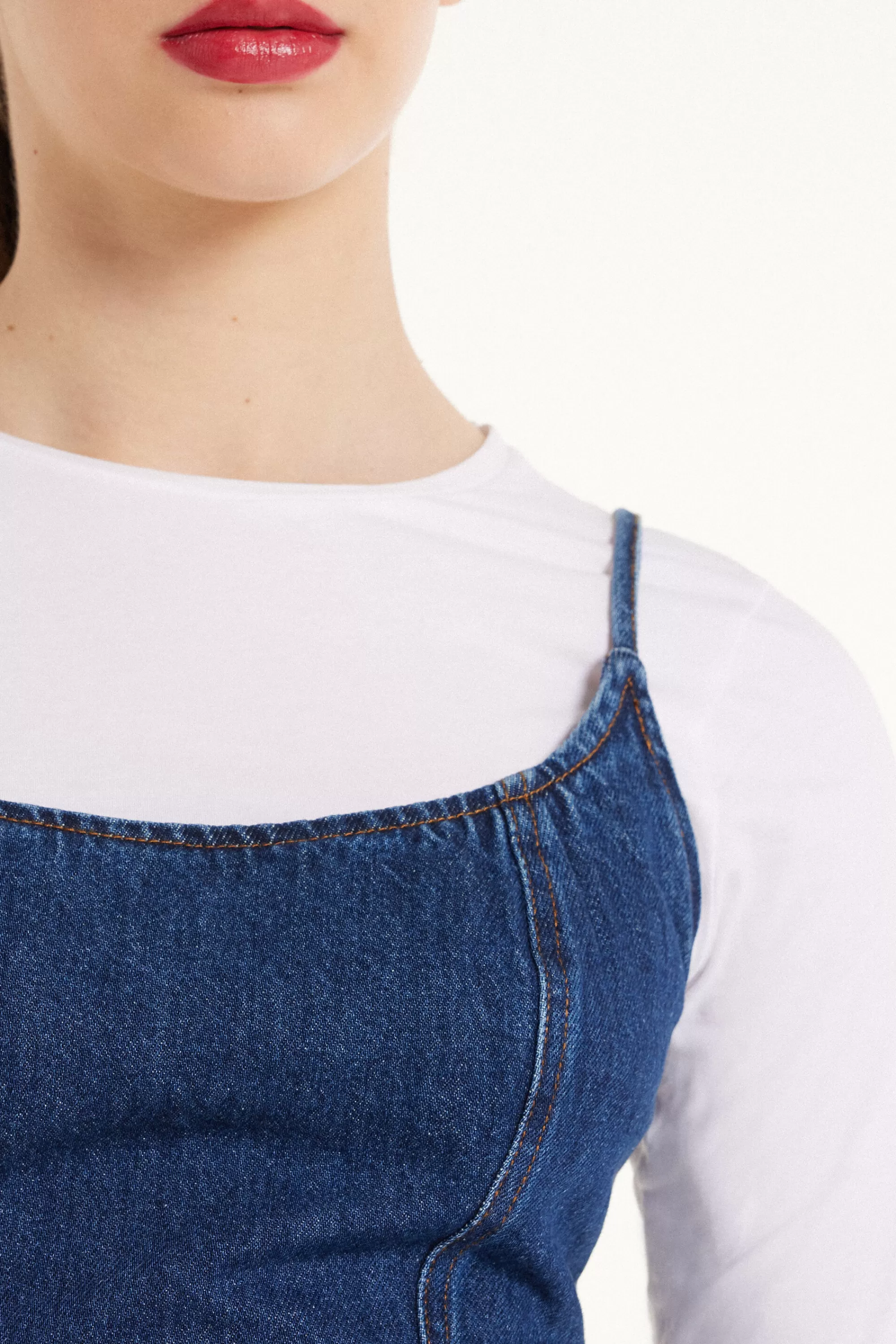 Hot Top Corto In Denim Con Spalline Sottili - Canotte E Top - Donna | Canotte e Top