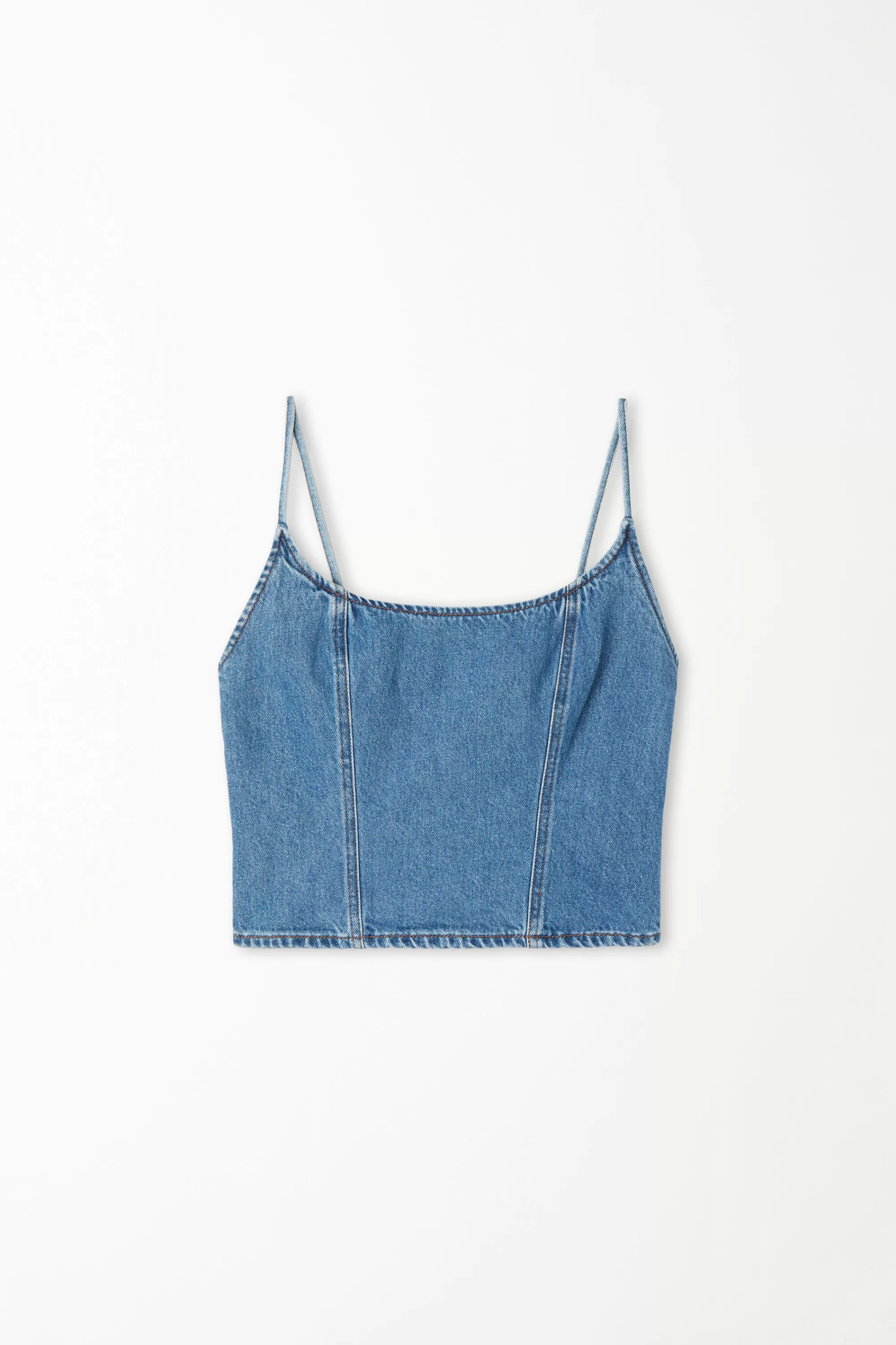 New Top Corto In Denim Con Spalline Sottili - Canotte E Top - Donna | Canotte e Top