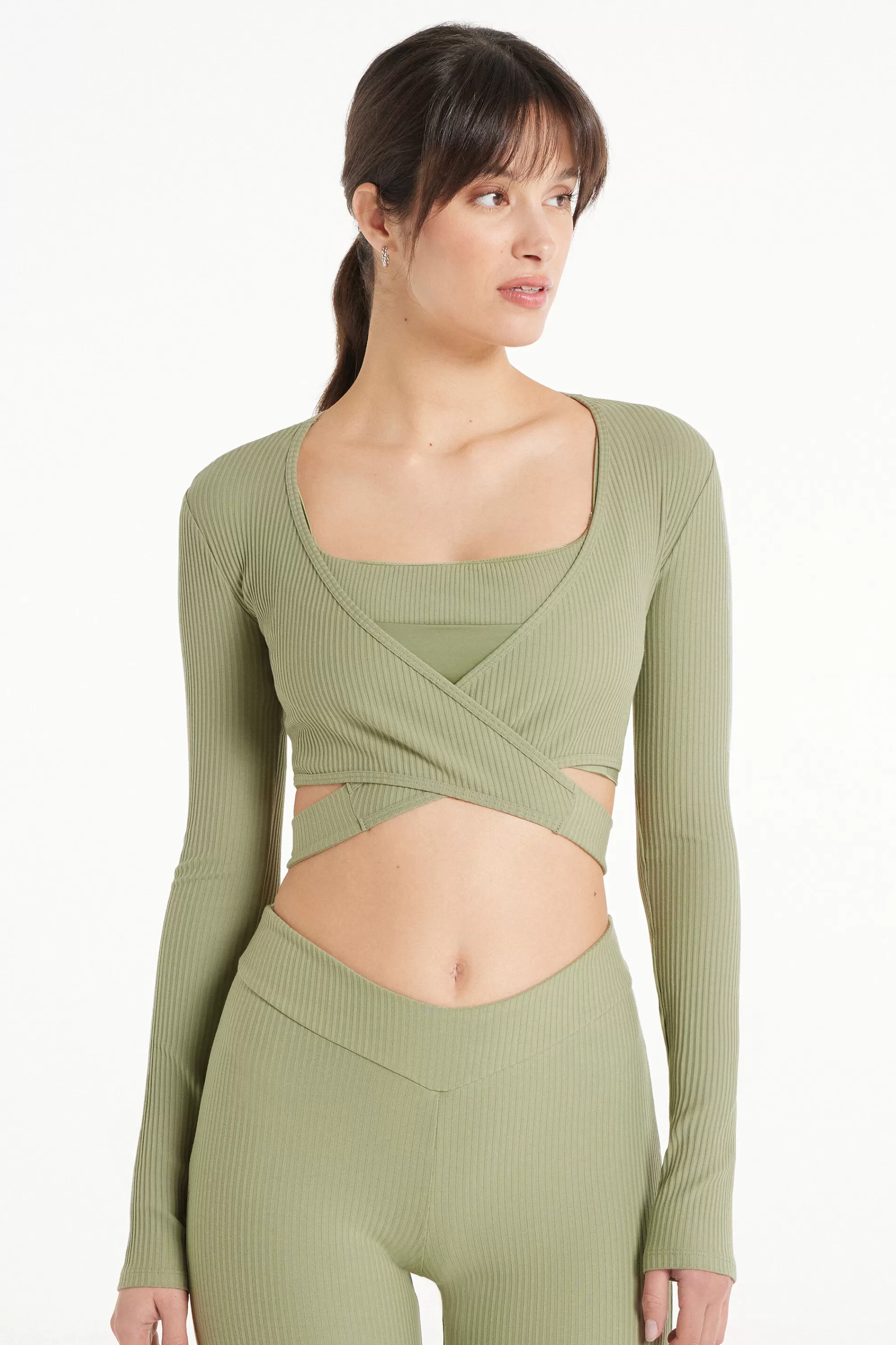 Discount Top Corto Manica Lunga Incrociato Costine - Maglie Maniche Lunghe - Donna | Collezione Fitness | Maglie maniche lunghe