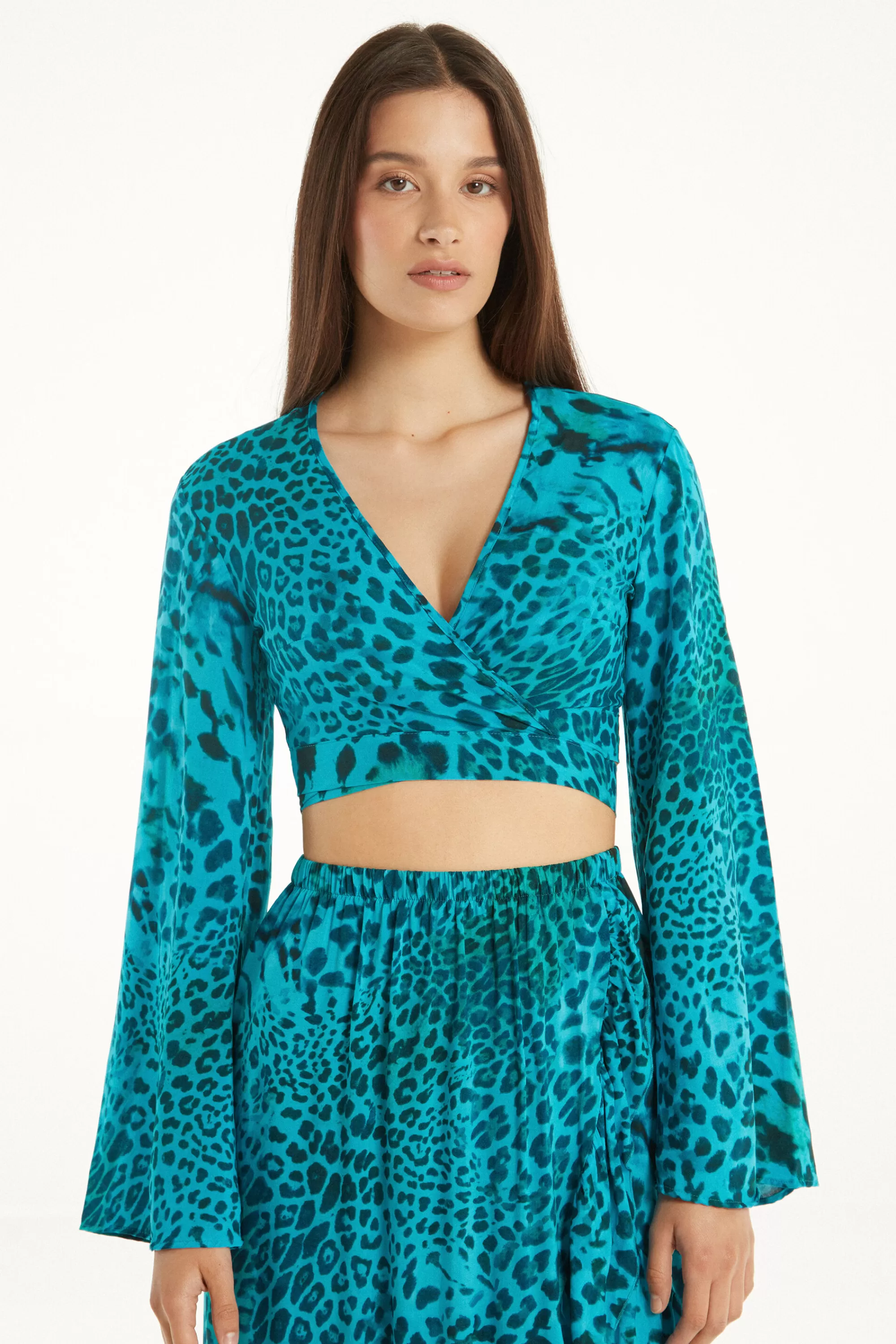 Fashion Top Corto Manica Lunga Tela Viscosa - Maglie Maniche Lunghe - Donna | Maglie maniche lunghe