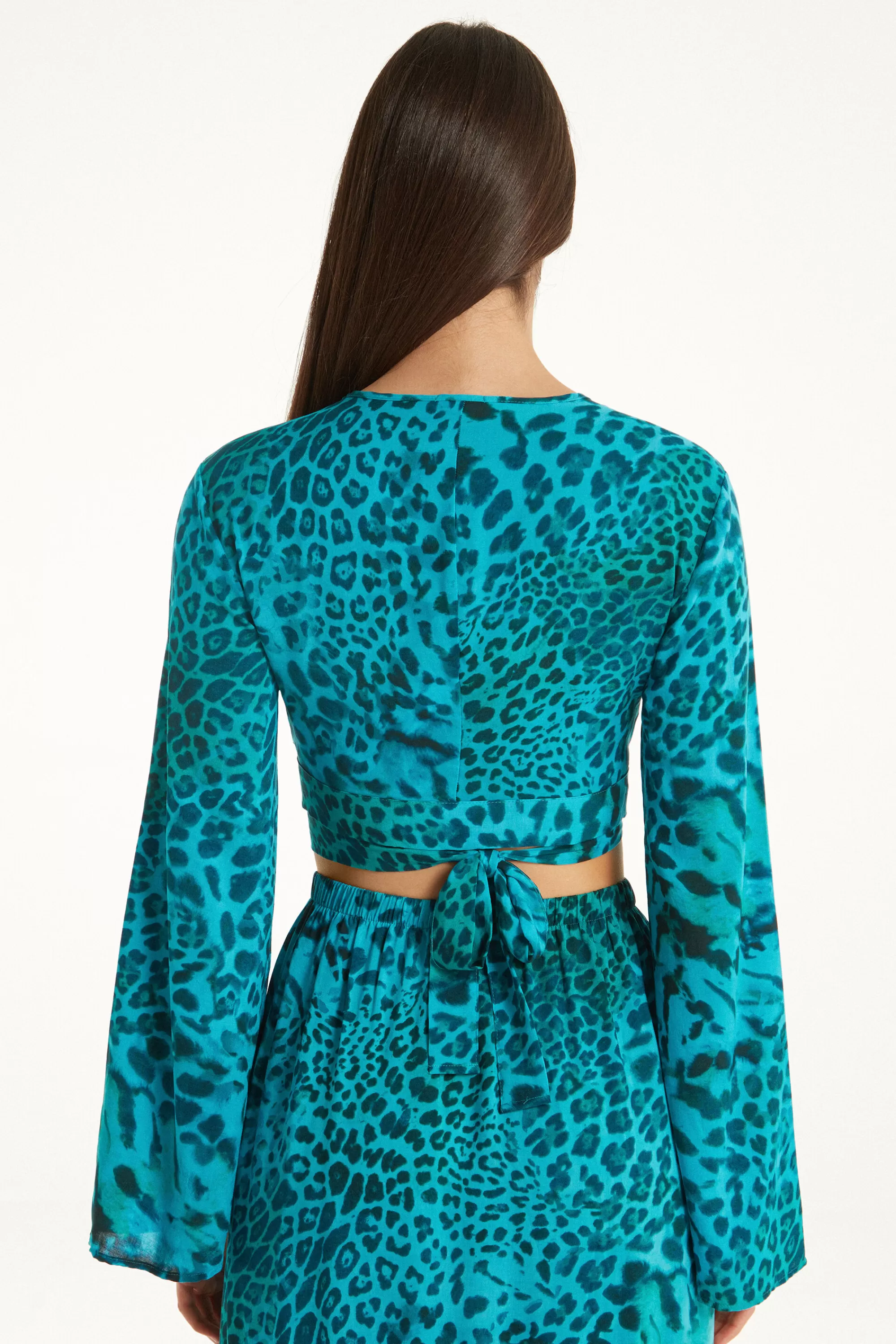 Fashion Top Corto Manica Lunga Tela Viscosa - Maglie Maniche Lunghe - Donna | Maglie maniche lunghe
