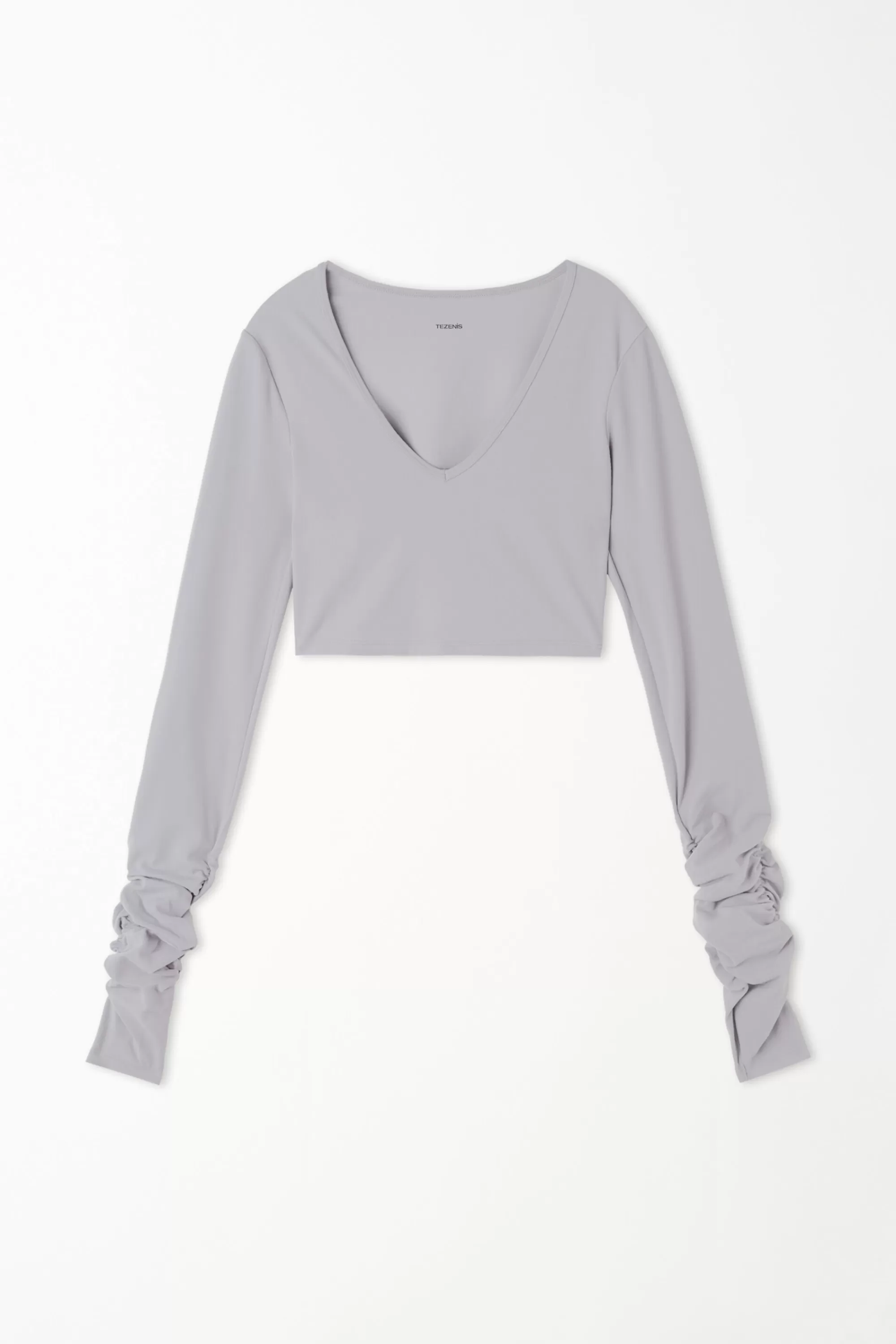 Online Top Corto Scollo A Cuore Maniche Lunghe In Microfibra Morbida - Maglie Maniche Lunghe - Donna | Collezione Fitness | Maglie maniche lunghe
