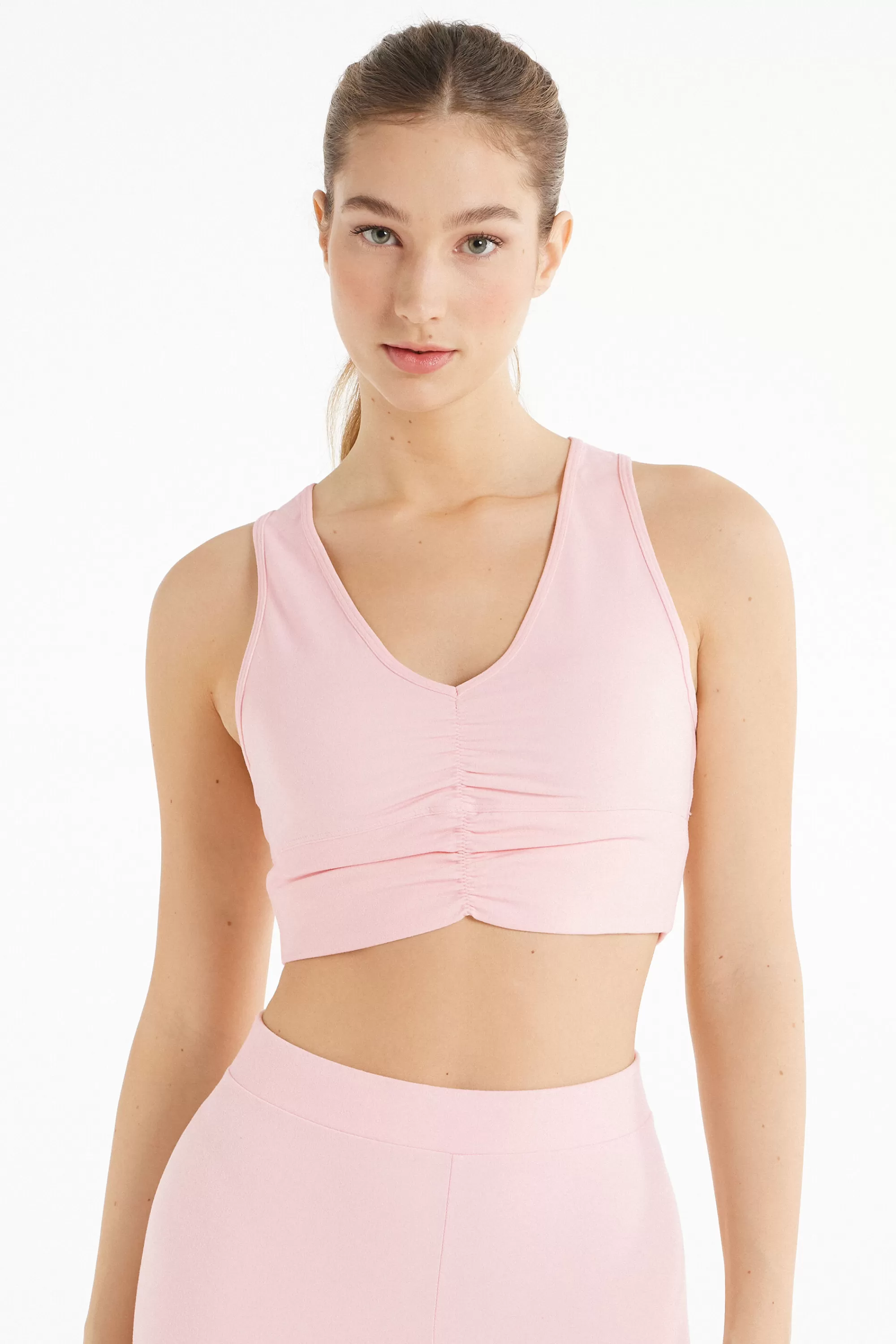 Clearance Top Corto Scollo Americana Con Arriccio In Microfibra Morbida - Canotte E Top - Donna | Top e T-shirt | Collezione Fitness