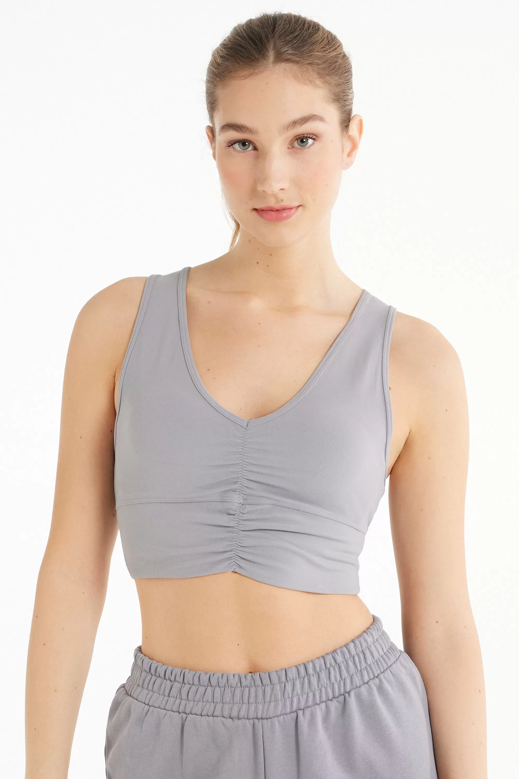 Best Sale Top Corto Scollo Americana Con Arriccio In Microfibra Morbida - Canotte E Top - Donna | Top e T-shirt | Collezione Fitness