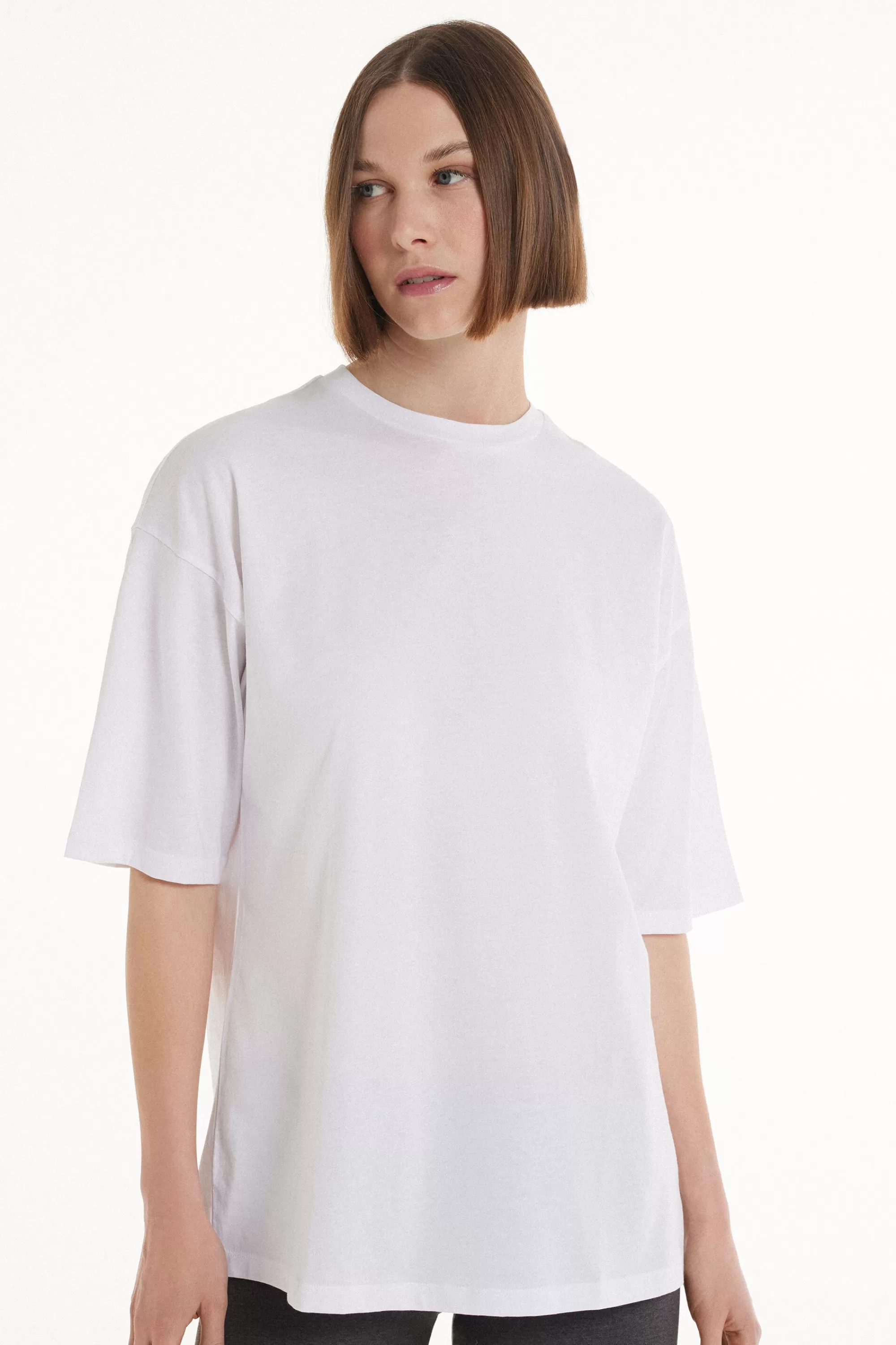 Hot T-Shirt A Girocollo Oversize In Cotone - Magliette Maniche Corte - Donna | Magliette maniche corte